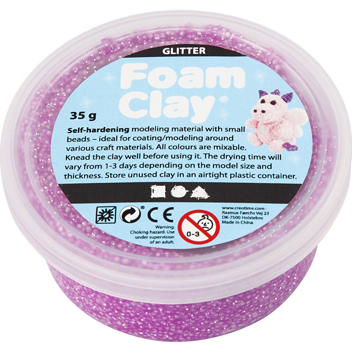 Glitter Foam Clay - Lilla - Modellervoks - 35 G