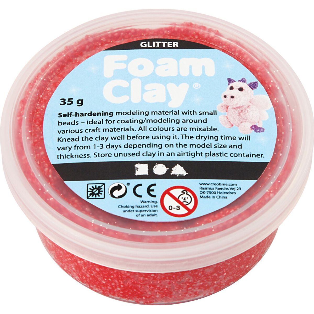 Glitter Foam Clay - Rød - Modellervoks - 35 G