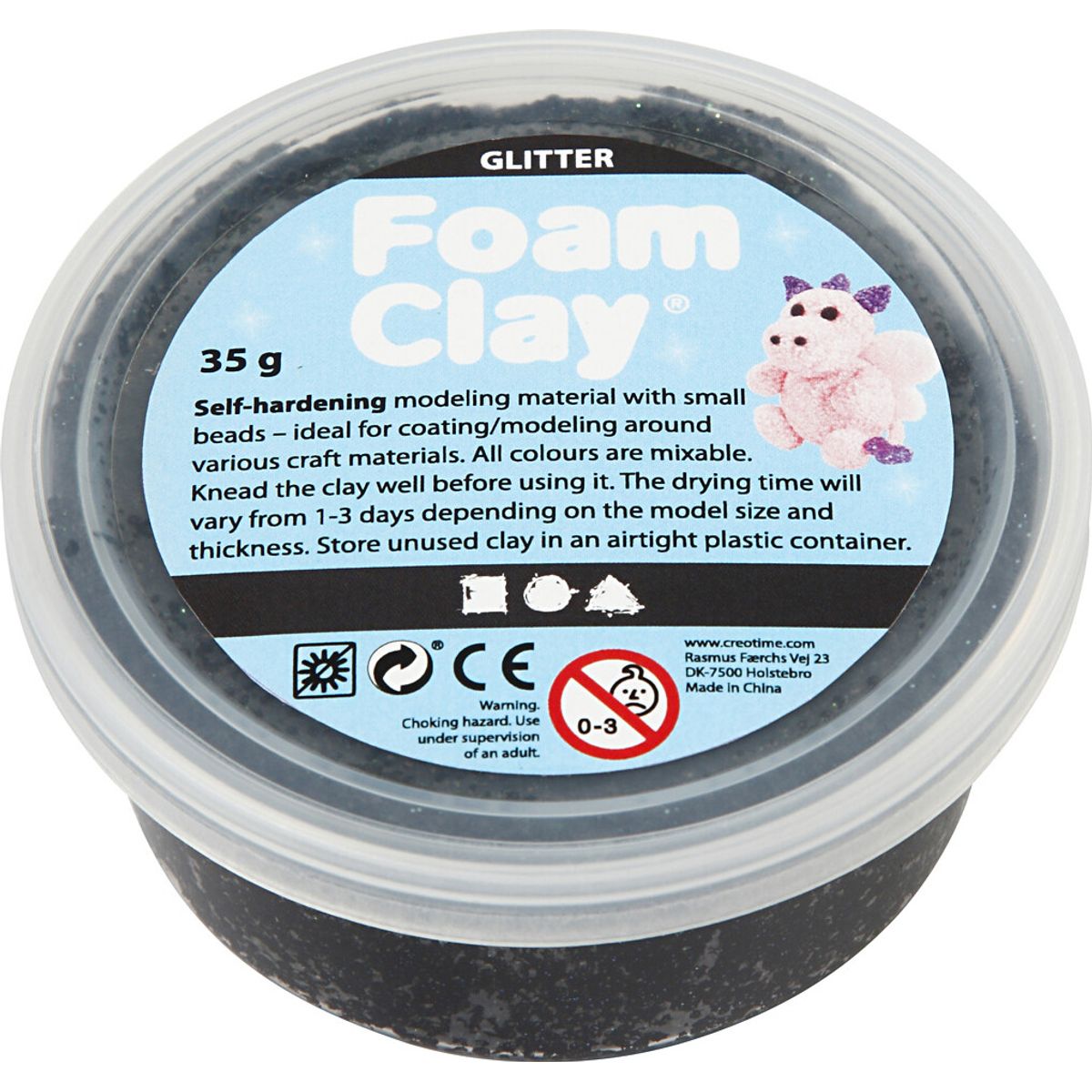 Glitter Foam Clay - Sort - Modellervoks - 35 G