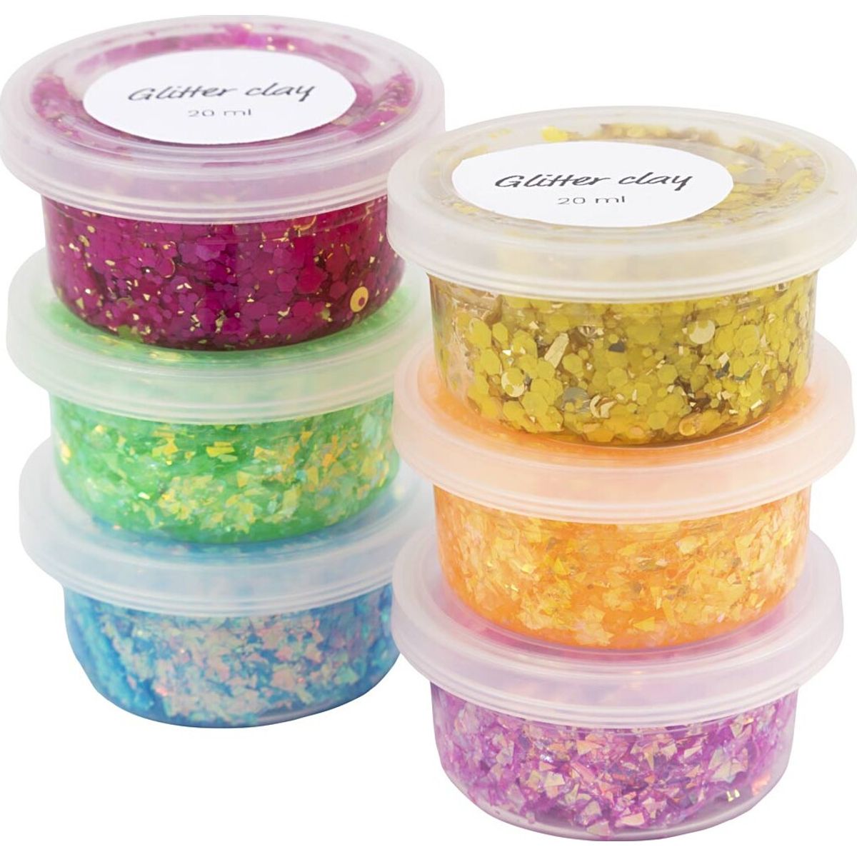 Glitter Clay - Assorterede Farver - 6x20 Ml