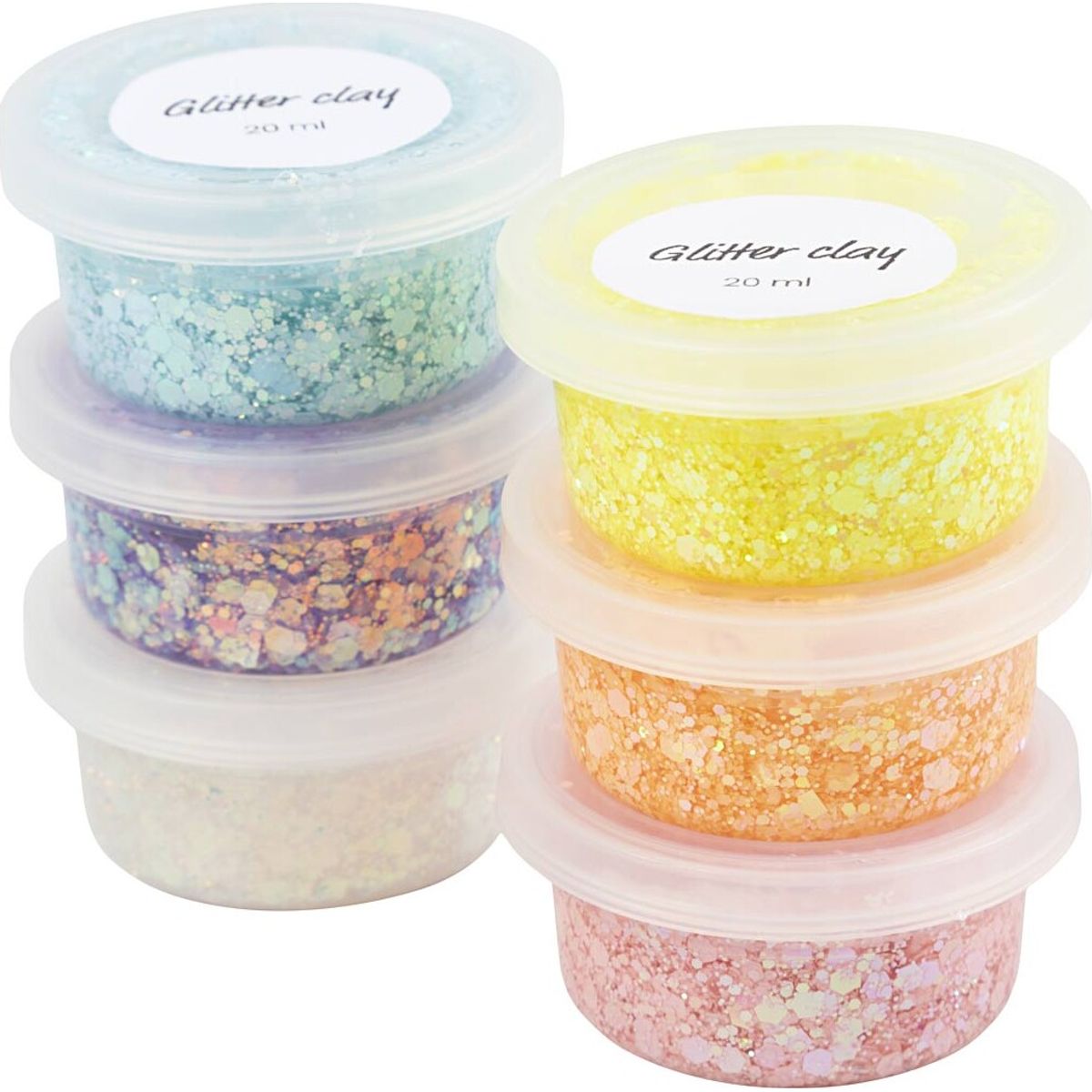 Glitter Clay - Pastelfarver - 6x20 Ml