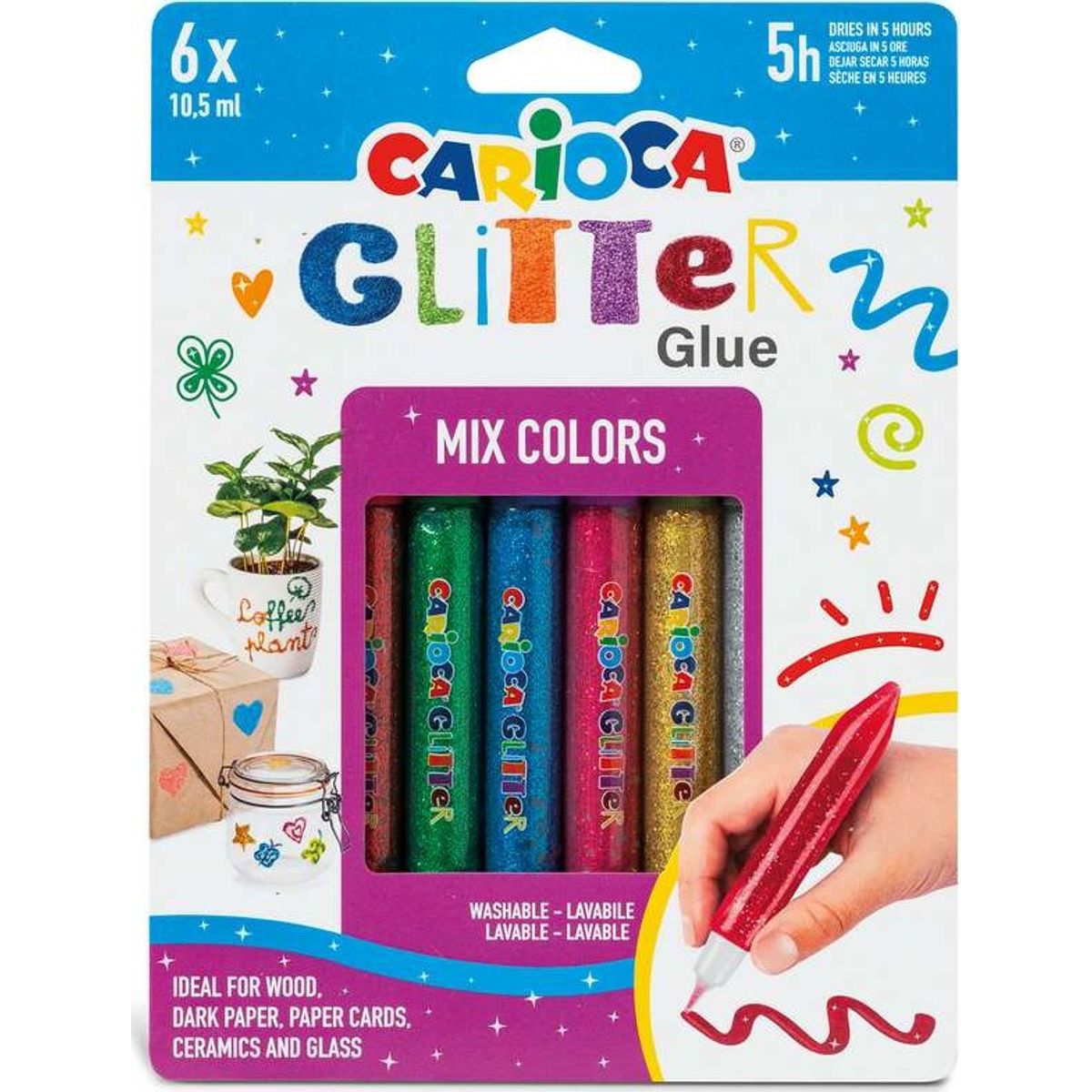 Carioca - Glitter Glue - Glimmer Lim - Mix - 10,5 Ml - 6 Farver