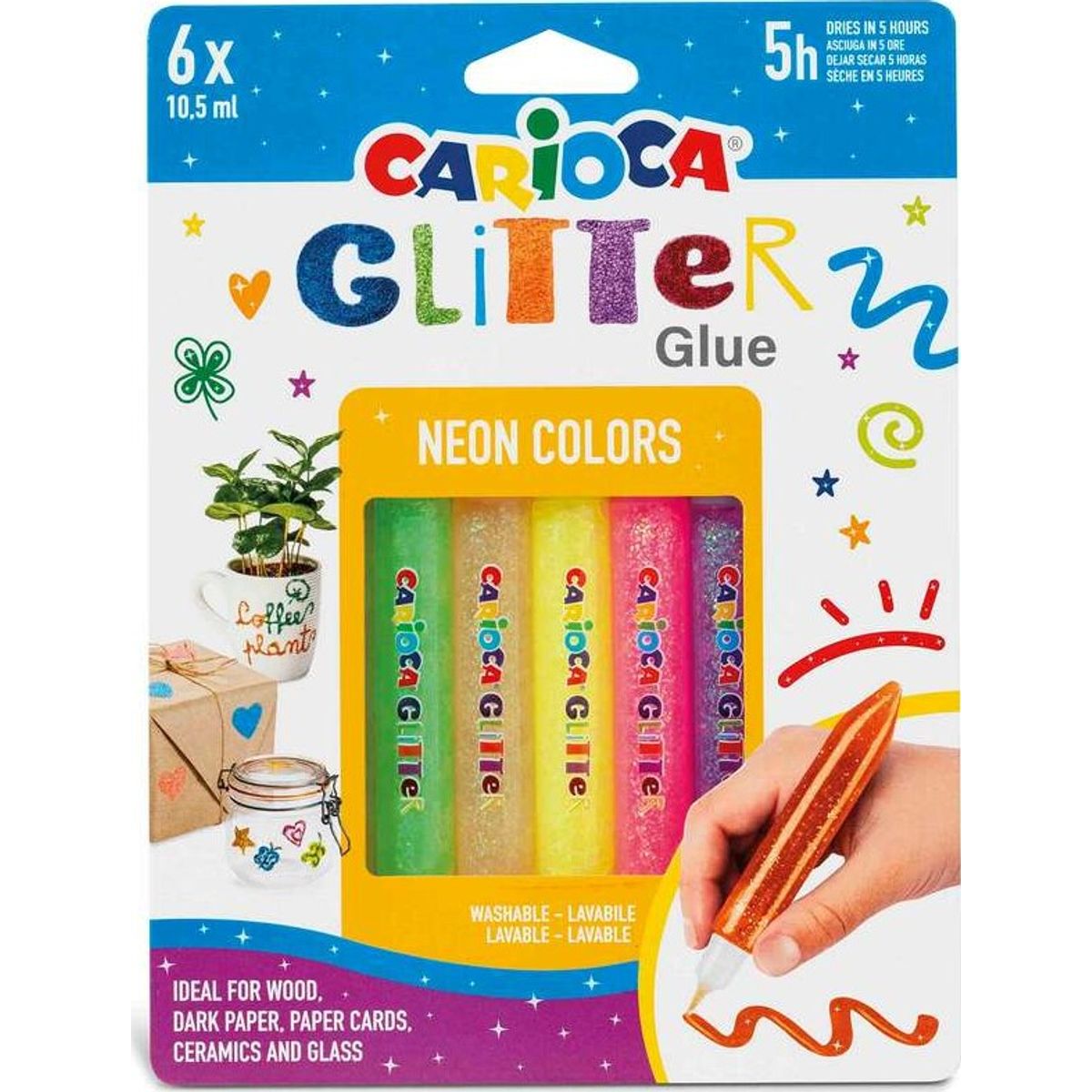 Carioca - Glitter Glue - Glimmer Lim - Neon - 10,5 Ml - 6 Farver