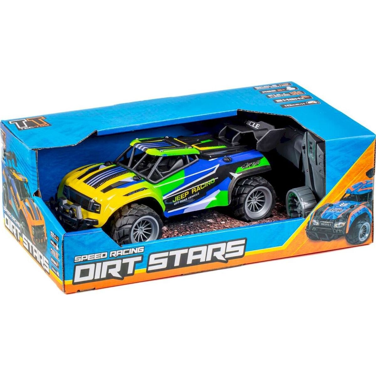 Fjernstyret Bil - Jeep Racing Dirt Stars - 1:18 - Blå Og Grøn