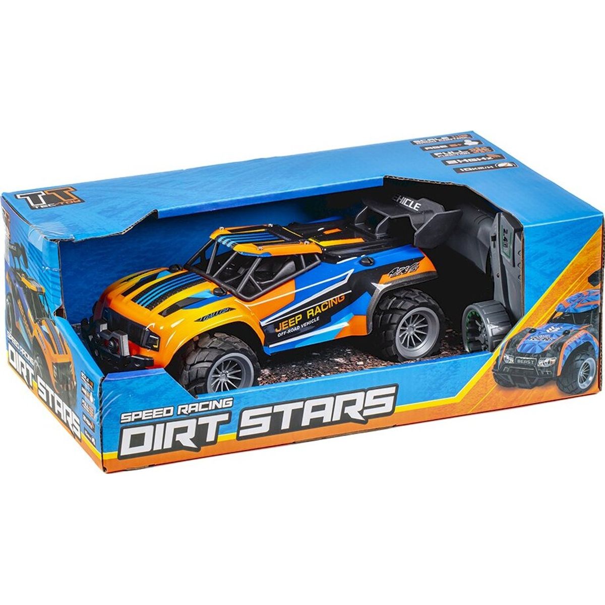 Fjernstyret Bil - Jeep Racing Dirt Stars - 1:18 - Blå Og Orange