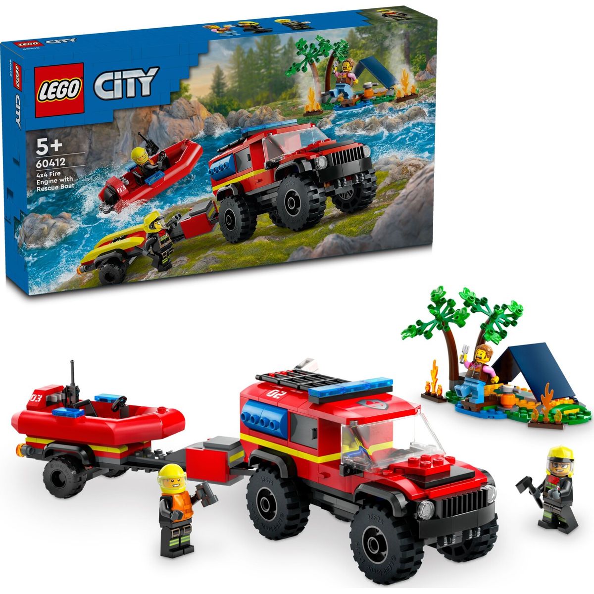 Lego City - Firhjulstrukket Brandbil Med Redningsbåd - 60412