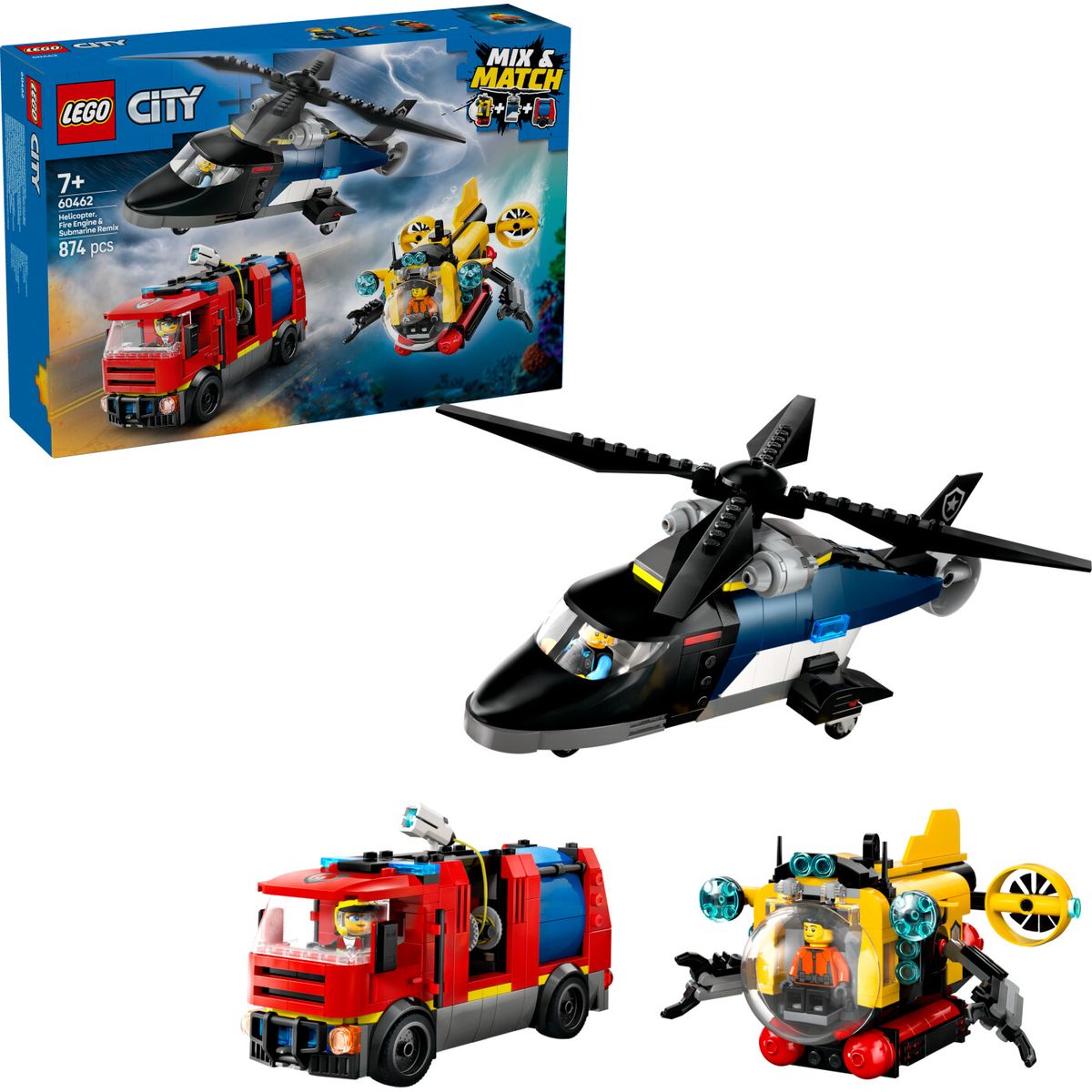 Lego City - Helikopter, Brandbil Og Ubåd - Remix - 60462