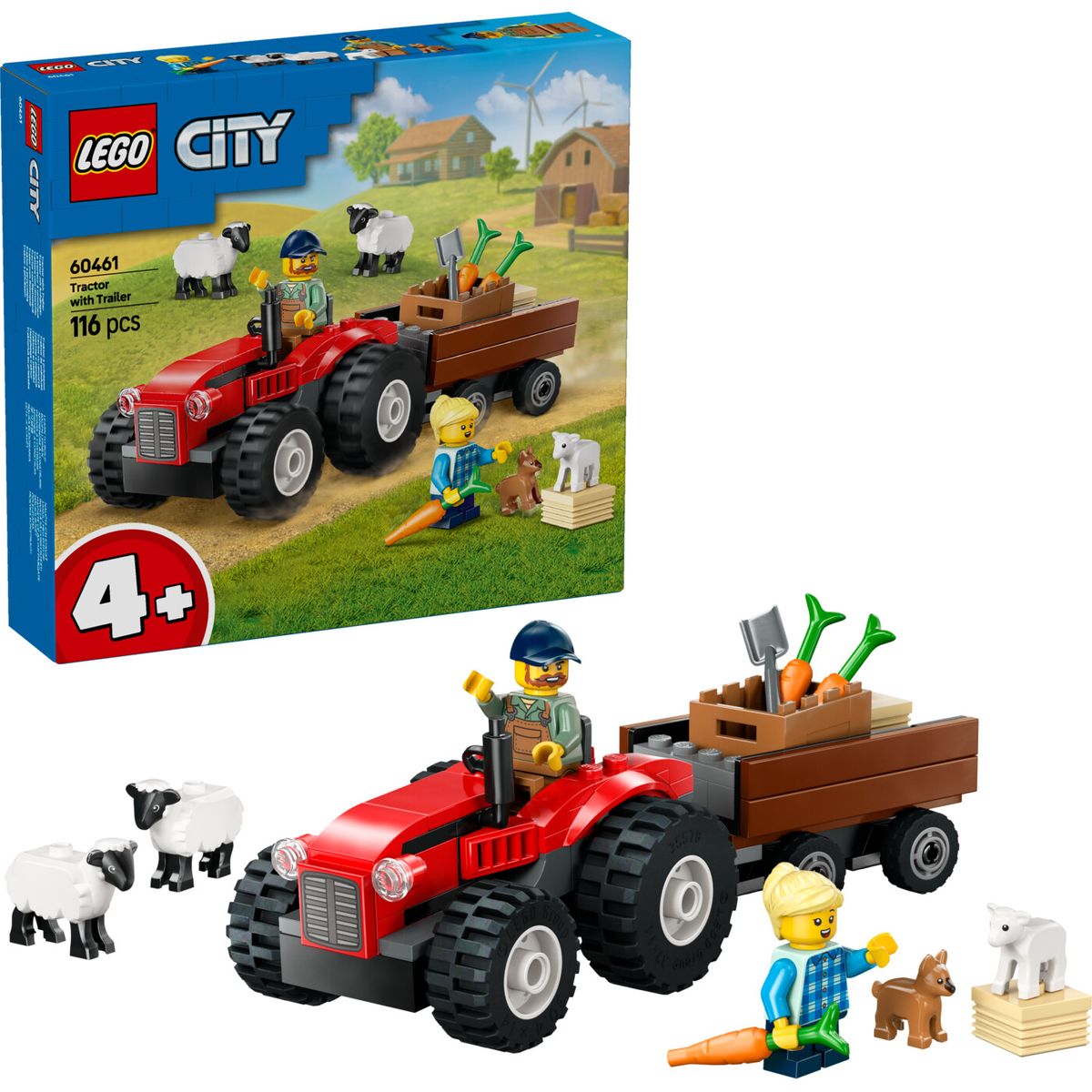 Lego - Lego City - Rød Traktor Med Anhænger Og Får (60461)