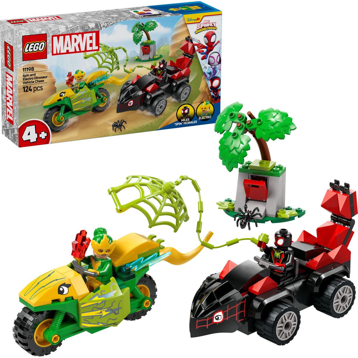 Lego - Spidey - Spin Og Electros Dinosaurkøretøjsjagt (11198)