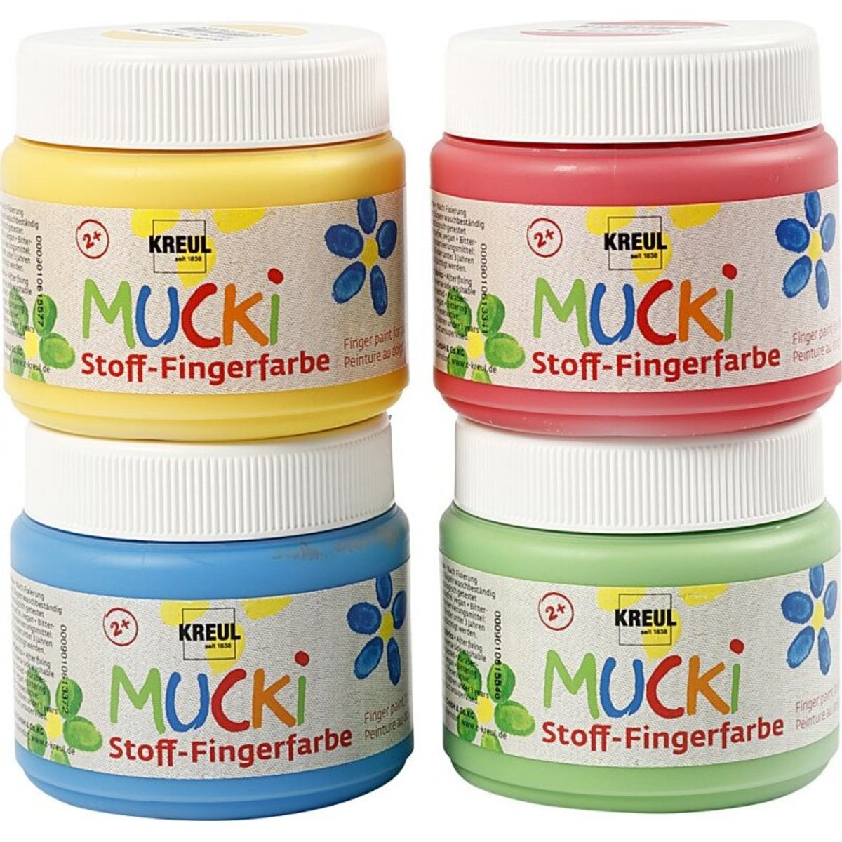 Fingermaling - Mucki - Blå Grøn Gul Rød 4x150 Ml