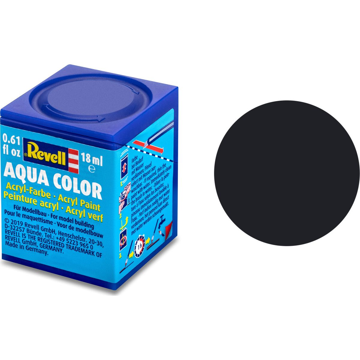 Revell - Maling - Aqua Color Matt Black Acrylic - Ral 9011 - 18 Ml - 36108