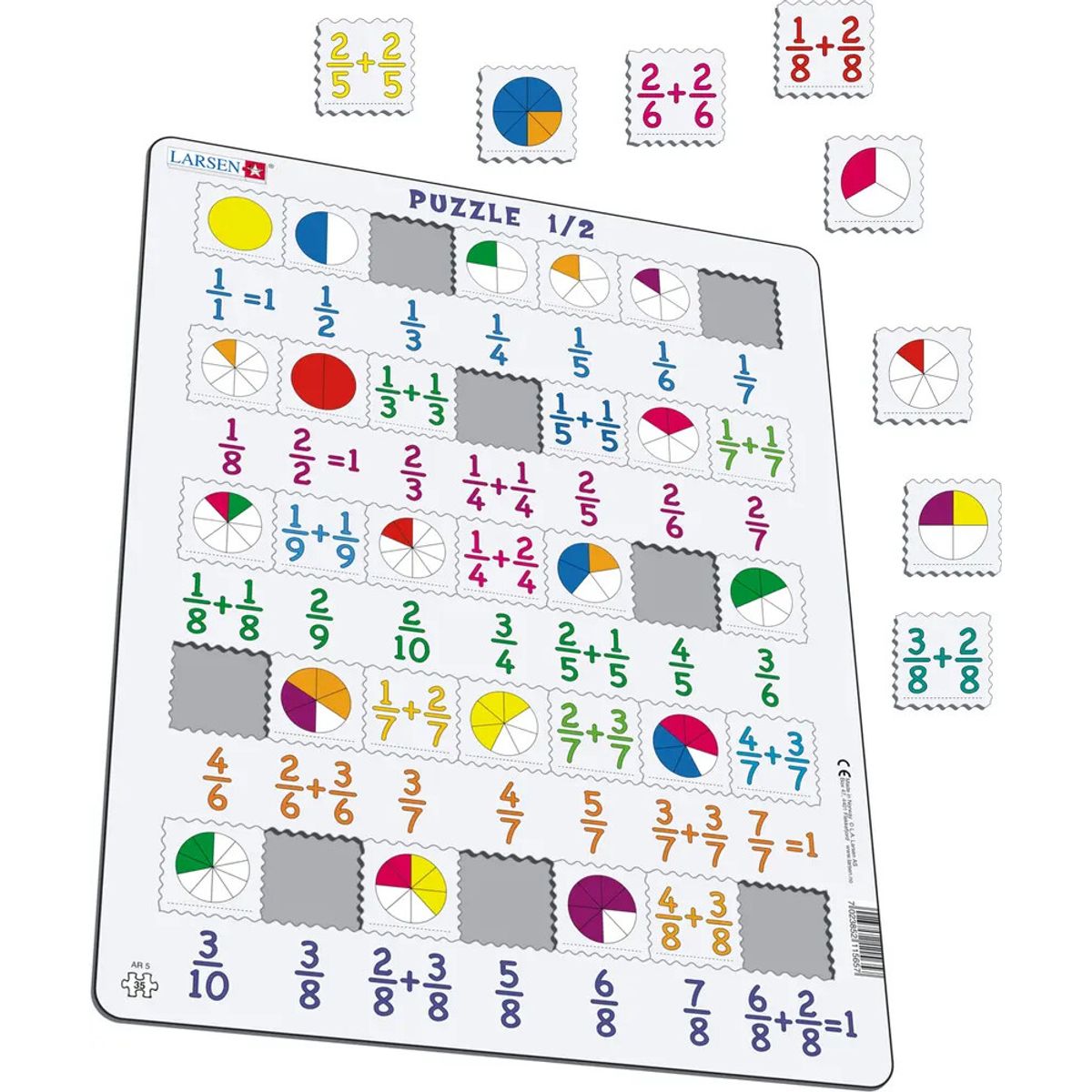 Larsen Puslespil - Brøker - Matematik - Maxi - 35 Brikker