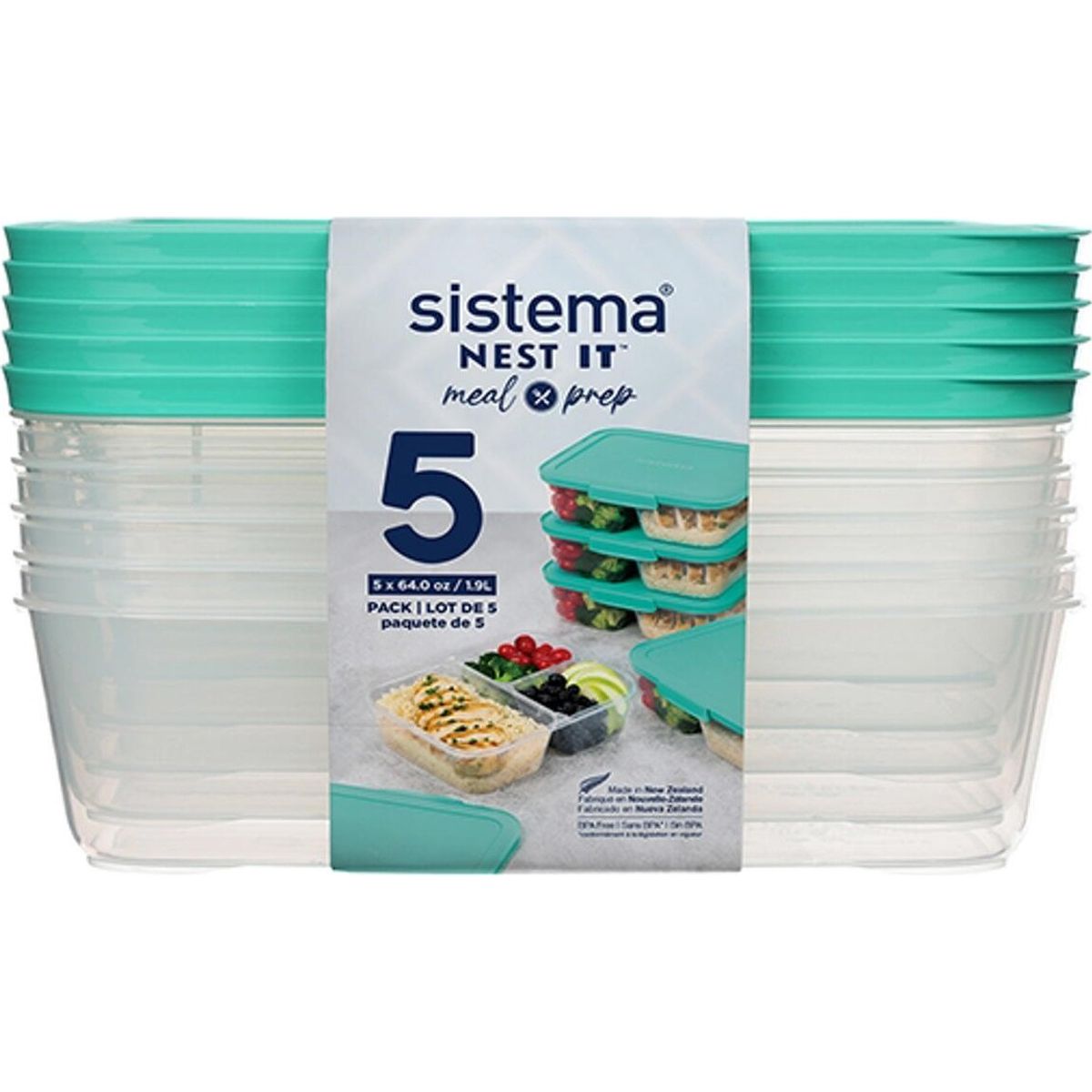 Sistema - Nest It Meal Prep Opbevaringsbokse Sæt - 5-pak - 1,9 L