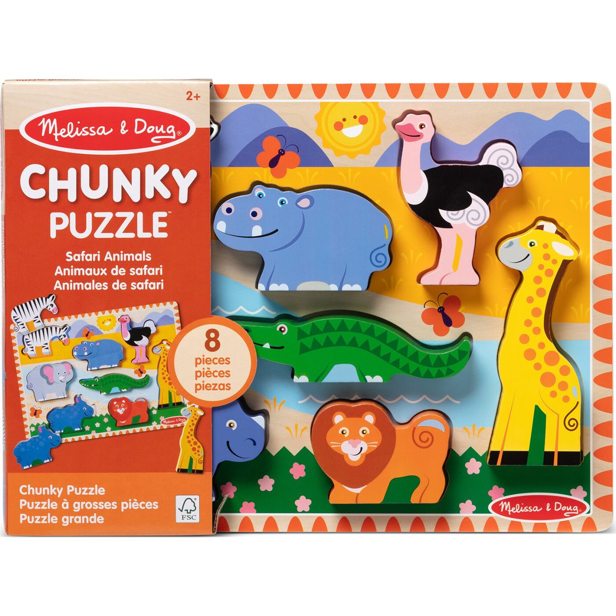 Melissa & Doug - Puslespil I Træ - Safari - Chunky - 8 Brikker