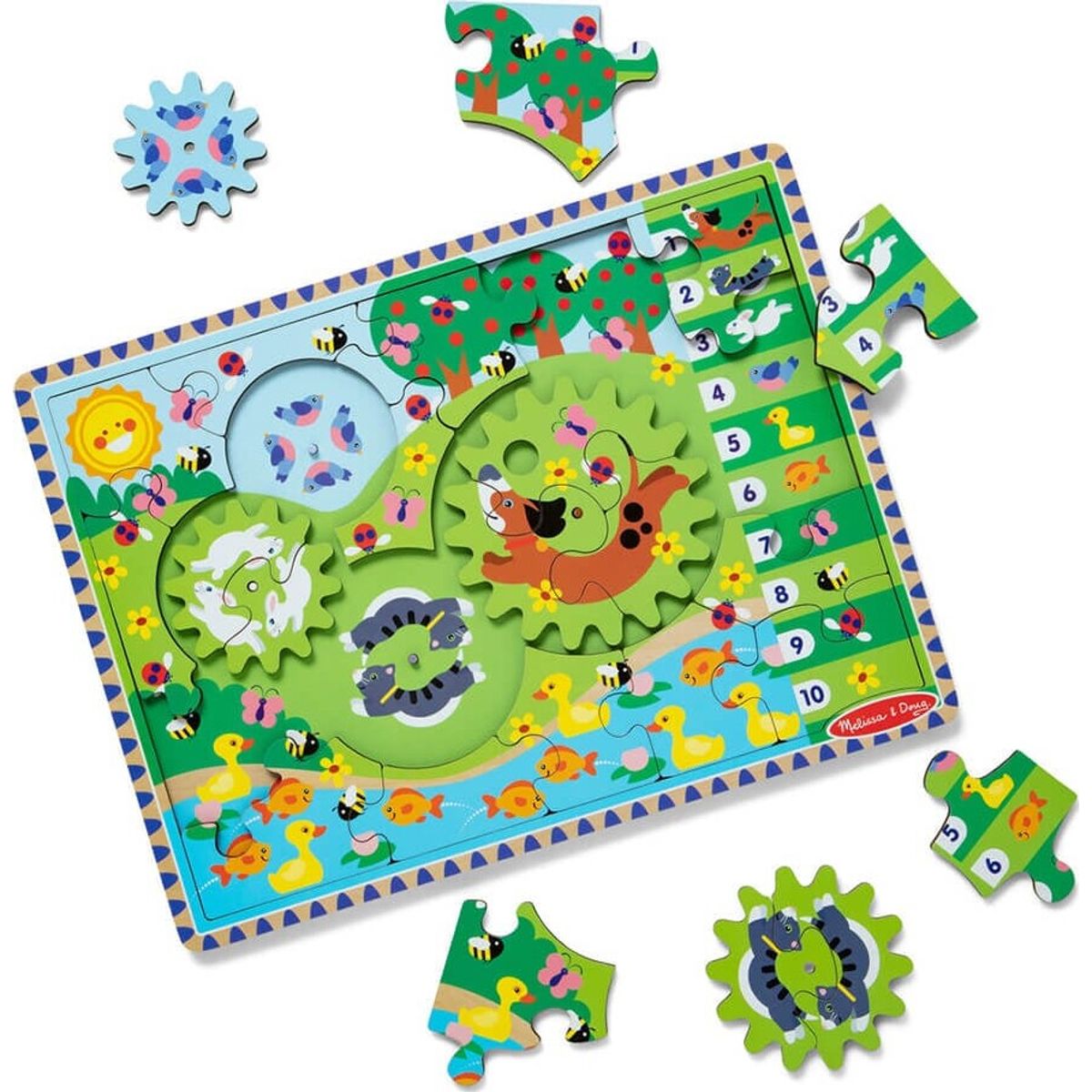 Melissa And Doug Puslespil I Træ - Dyr - Gear Puzzle - 24 Brikker