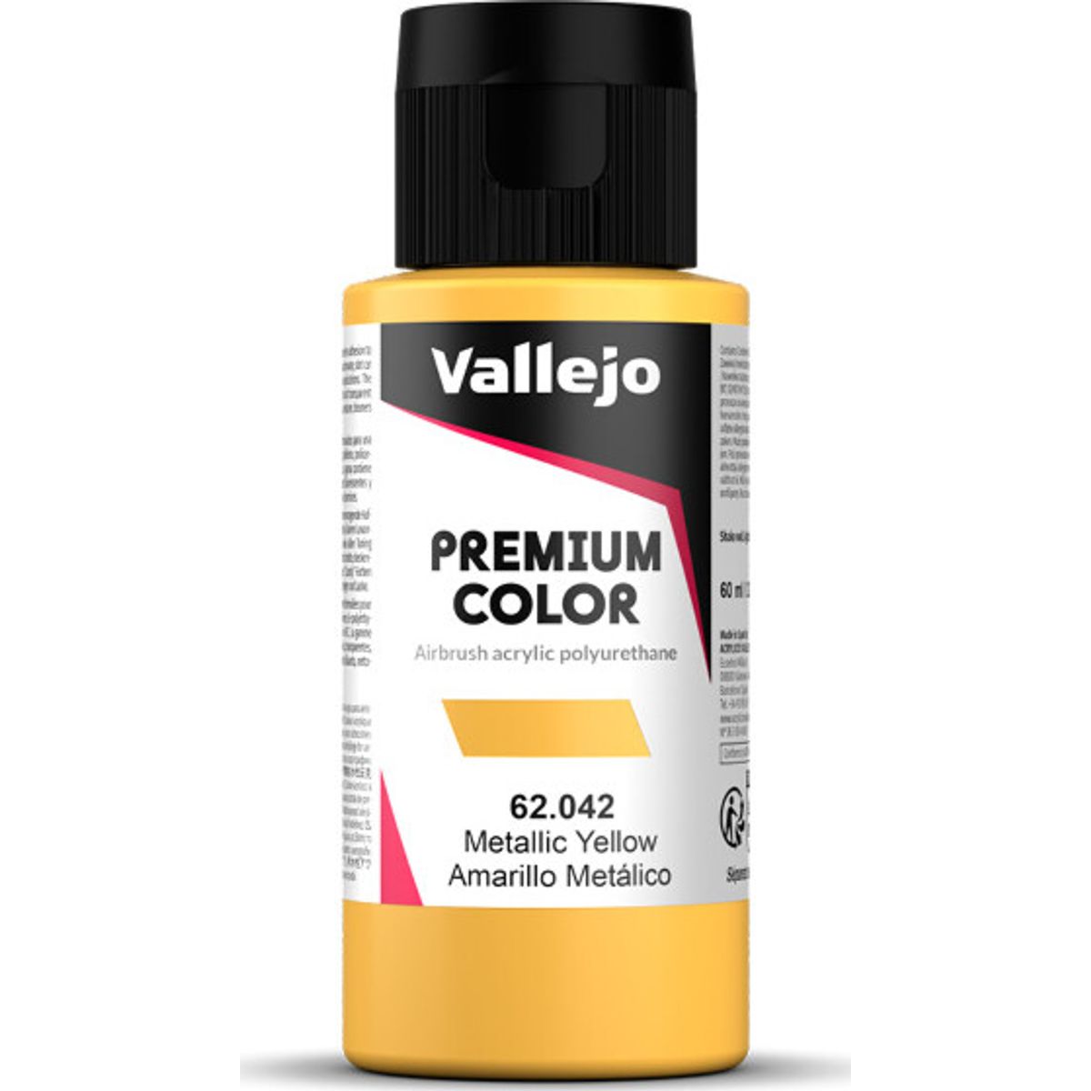 Vallejo - Premium Airbrush Maling - Metallic Yellow 60 Ml