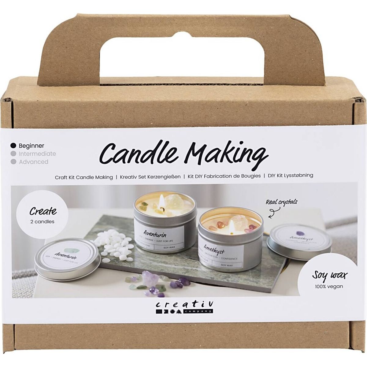 Mini Diy Kit Lysstøbning - Soyalys Med Aventurin Og Aventyst - Creme - Off White - 1pk.