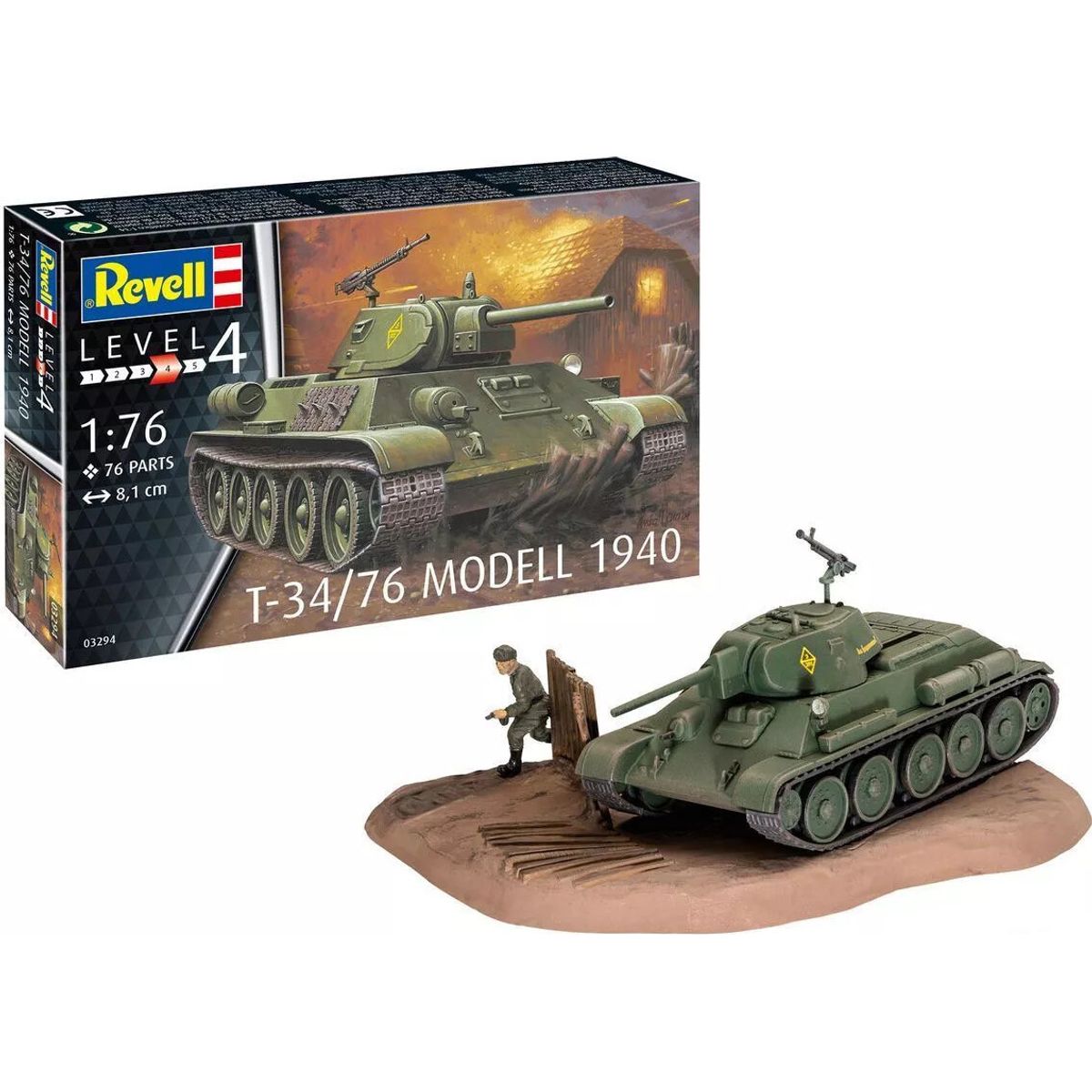 Revell - T-34/76 Modell 1940 Byggesæt - 1:76 - Level 4 - 03294