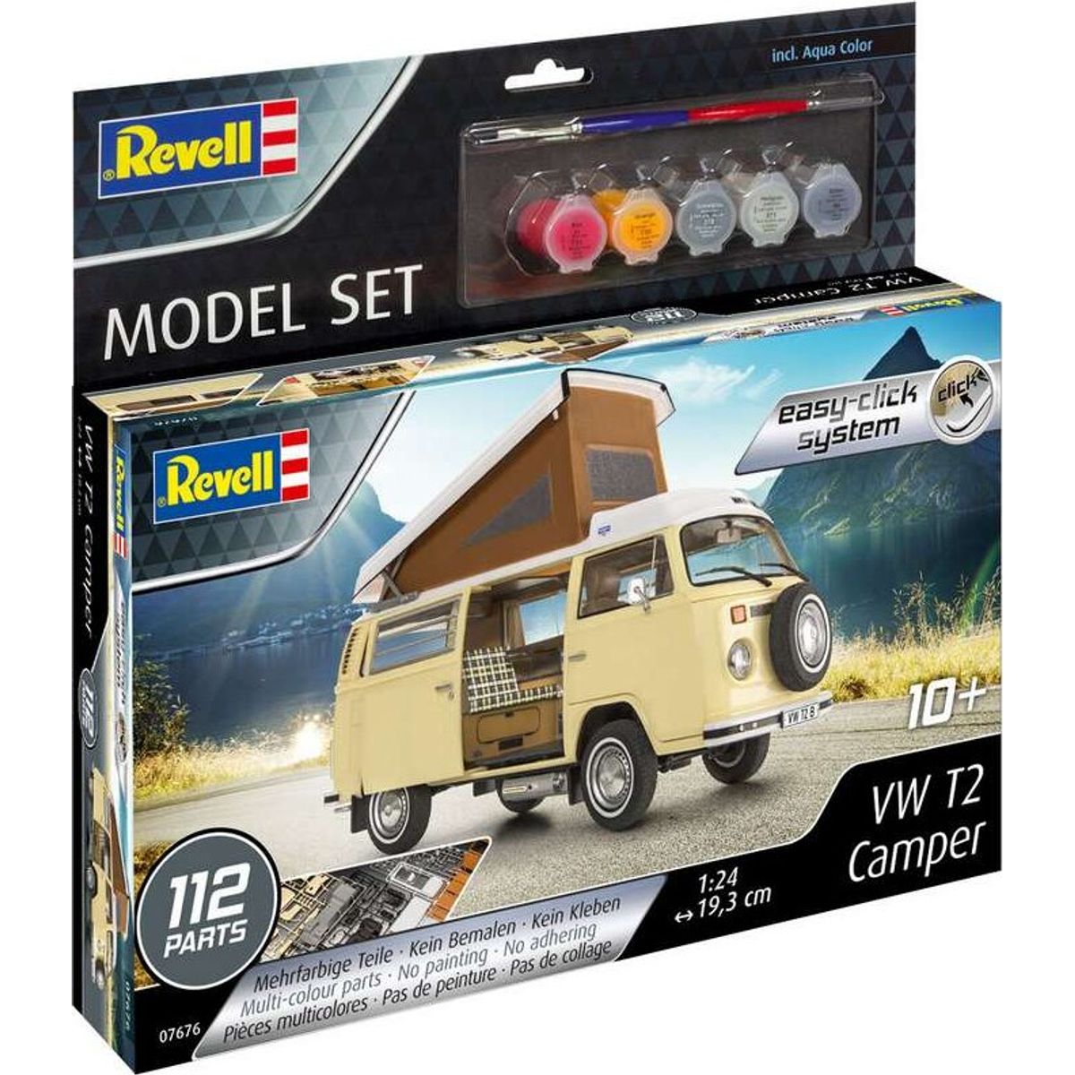 Revell - Vw T2 Camper Bil Byggesæt Inkl. Maling - 1:24 - Easy Click - 07676