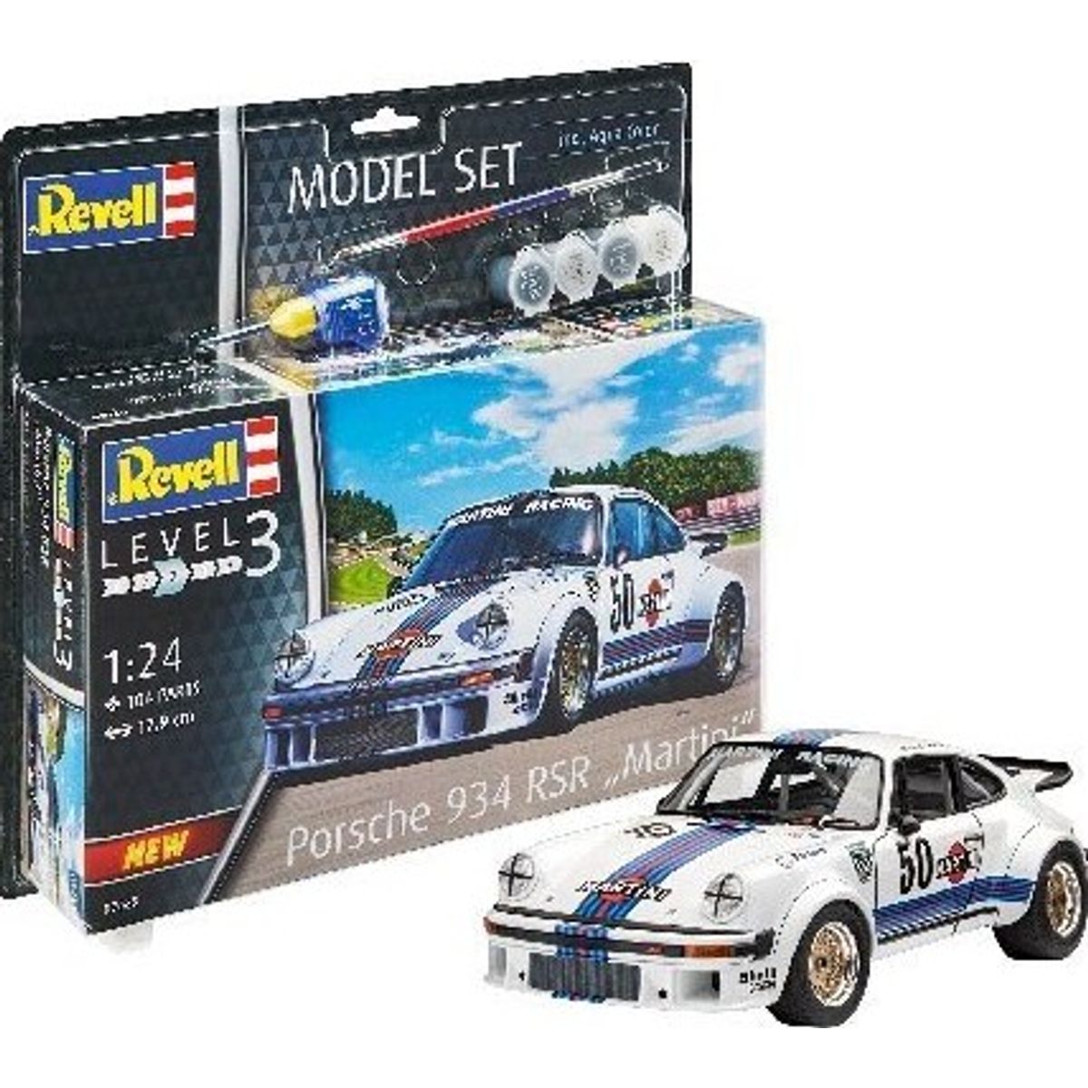 Revell - Porsche 934 Martini Bil Byggesæt Inkl. Maling - 1:24 - Level 3 - 67685