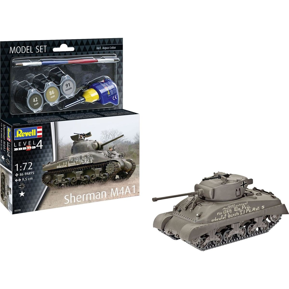 Revell - Sherman M4a1 Tank Byggesæt - 1:72 - Level 4 - 03290