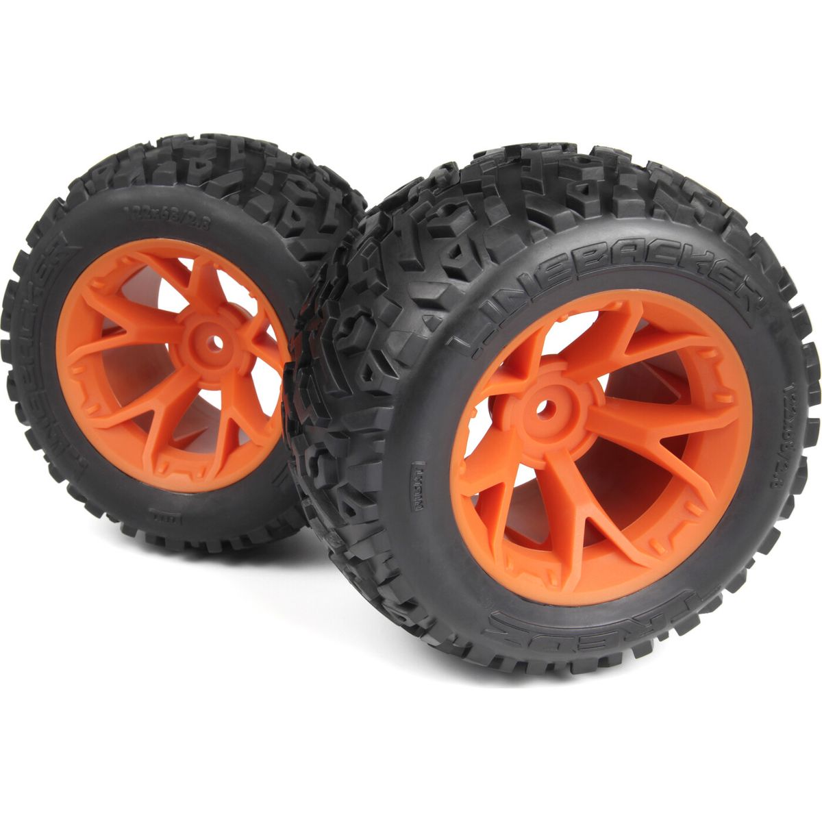 Mounted Linebacker Tire On Mt Wheel (orange/2pcs) - Mv150681 - Maverick Rc