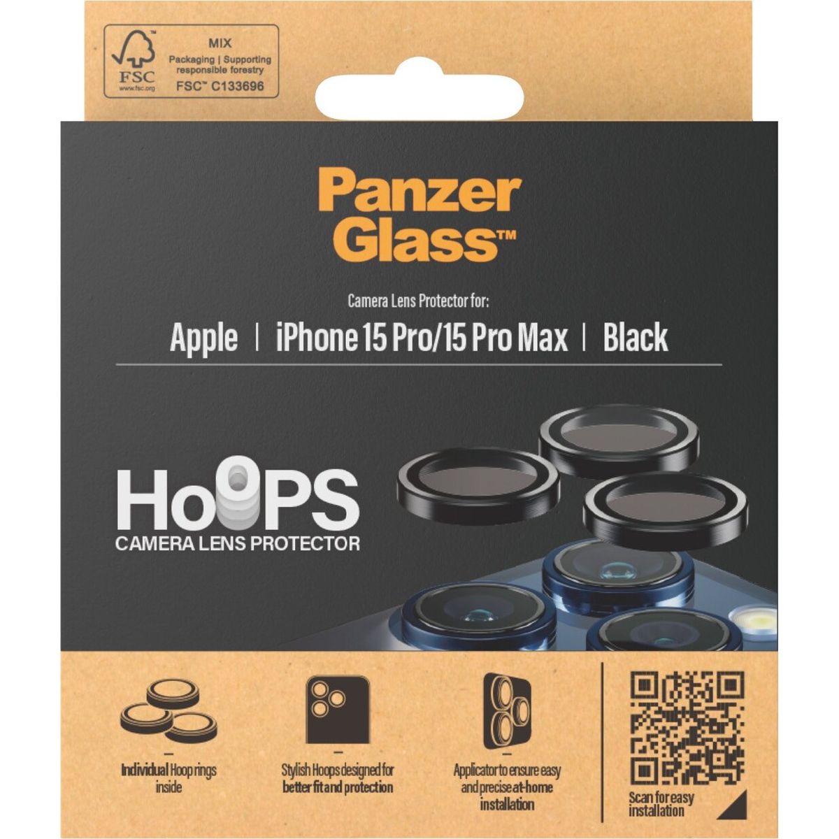 Panzerglass - Iphone 15 Pro Max - Hoops Linsebeskytter - Sort Metal