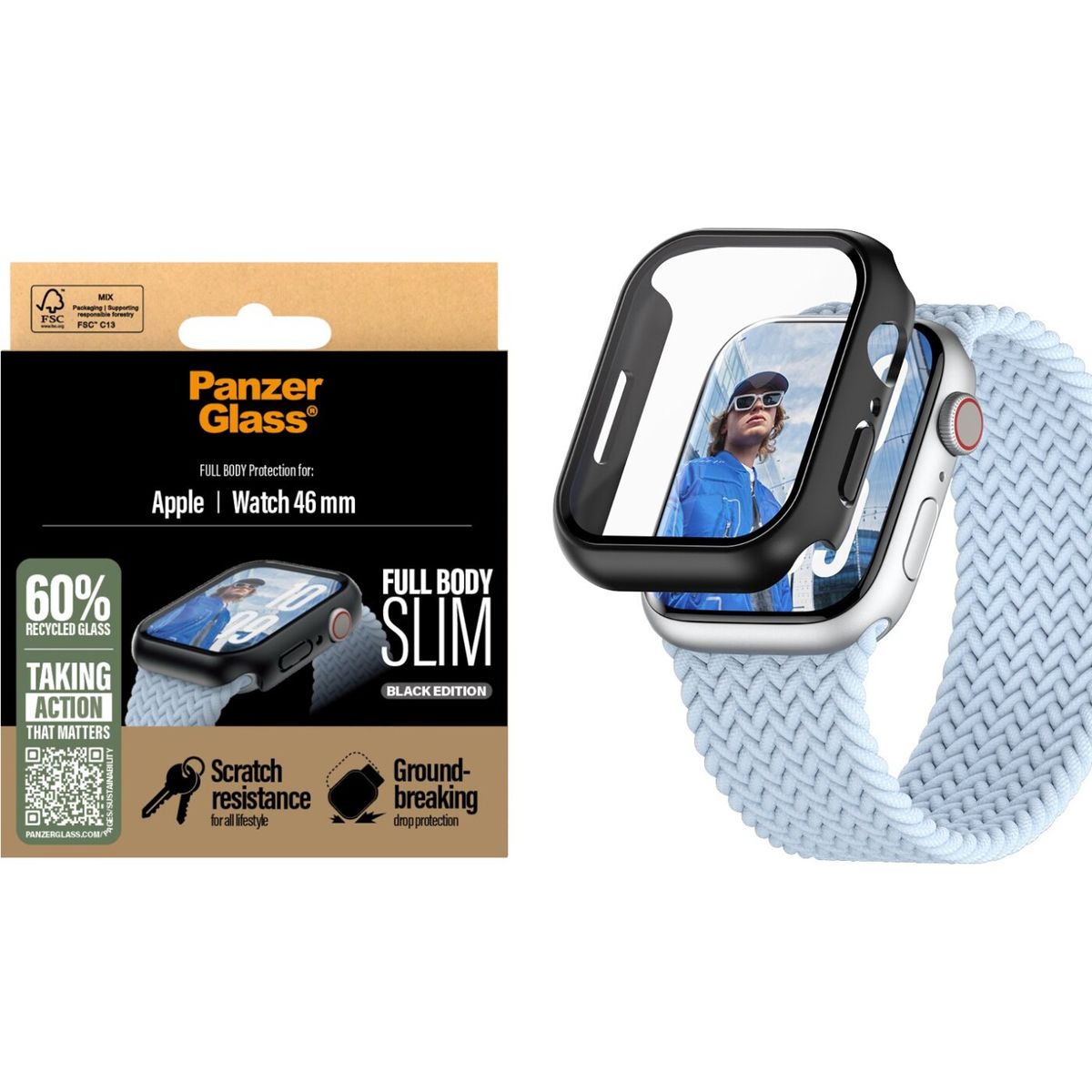 Panzerglass - Screen Protector - Apple Watch 10 - 45mm - Fullbody Slim - Sort