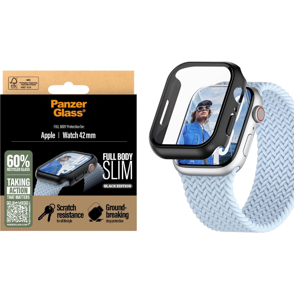 Panzerglass - Skærmbeskytter - Apple Watch 10 - 41mm Fullbody Slim - Sort