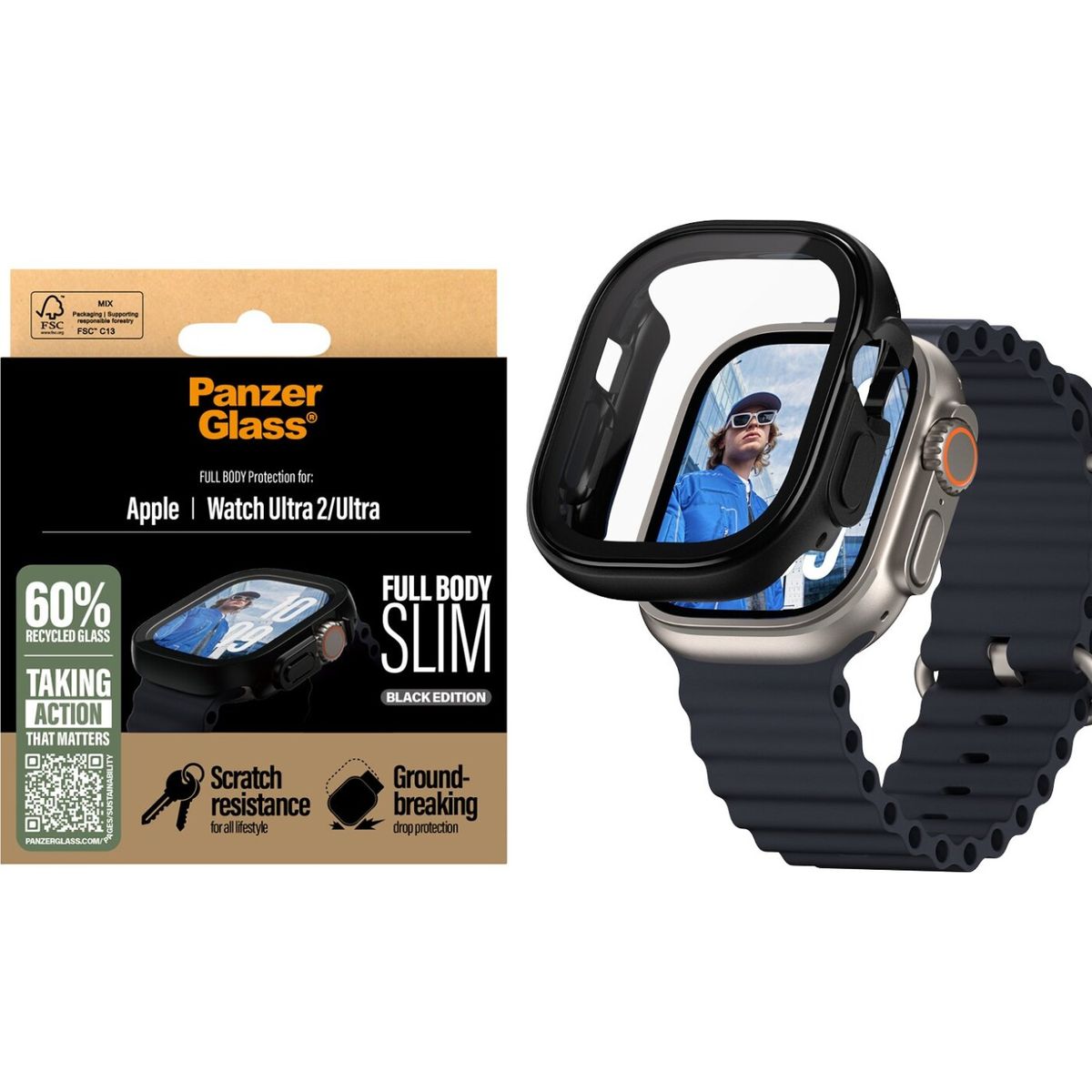 Panzerglass - Skærmbeskytter - Apple Watch Ultra 3 - Fullbody Slim - Sort