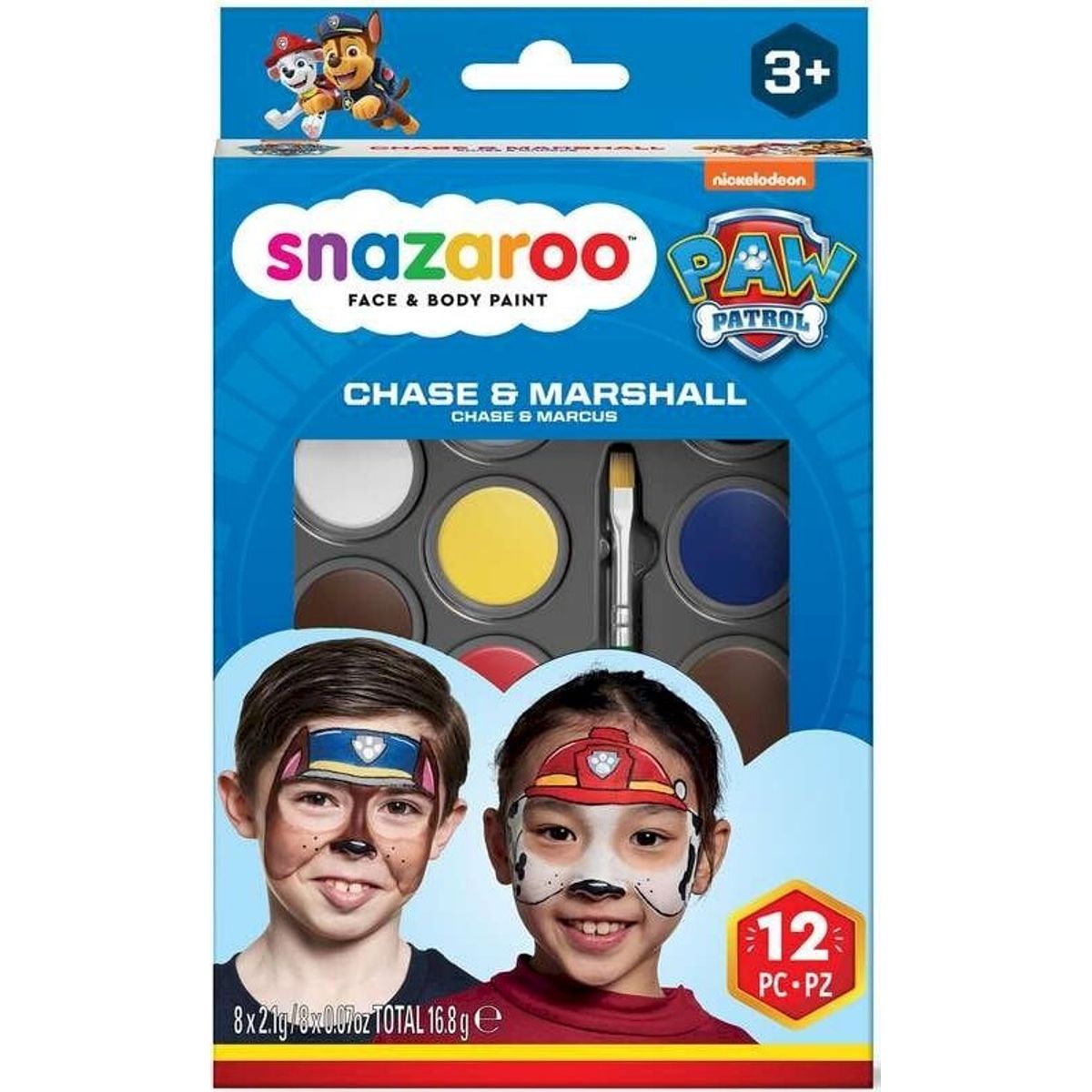 Snazaroo Ansigtsmaling Sæt - Paw Patrol - Chase & Marshall - 12 Dele