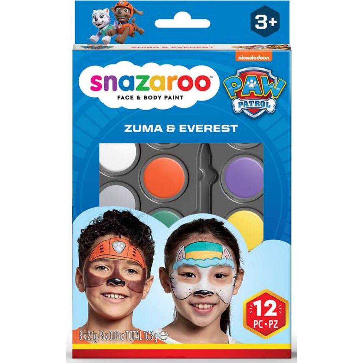 Snazaroo Ansigtsmaling Sæt - Paw Patrol - Zuma & Everest - 12 Dele