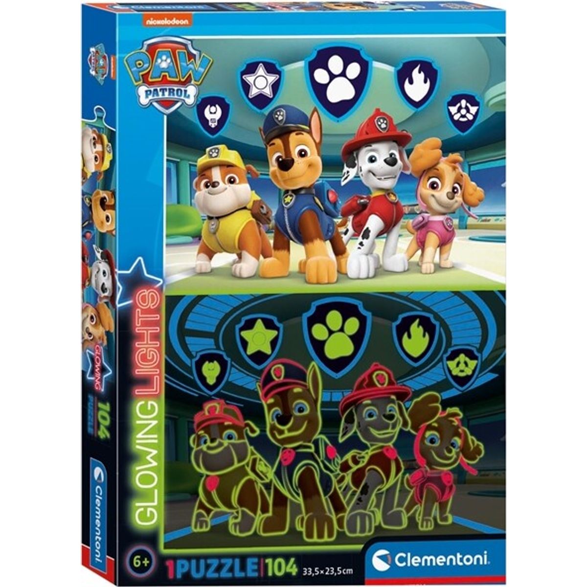 Paw Patrol Puslespil - Glowing Lights - Clementoni - 104 Brikker