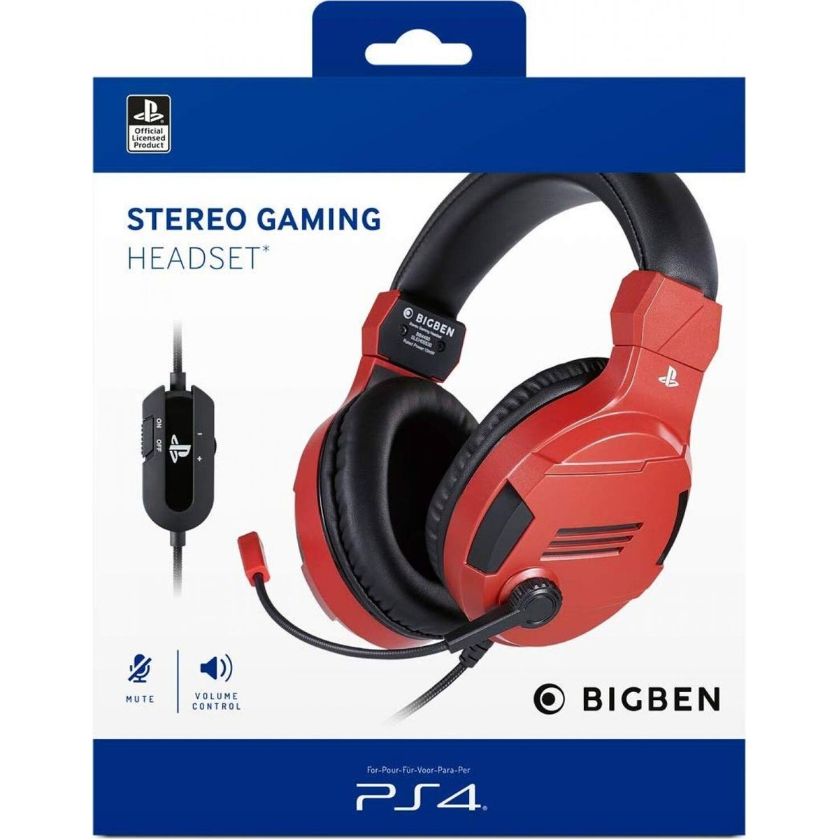 Gaming Headset Med Mikrofon Til Ps4 Pc Mac - Bigben V3 - Rød