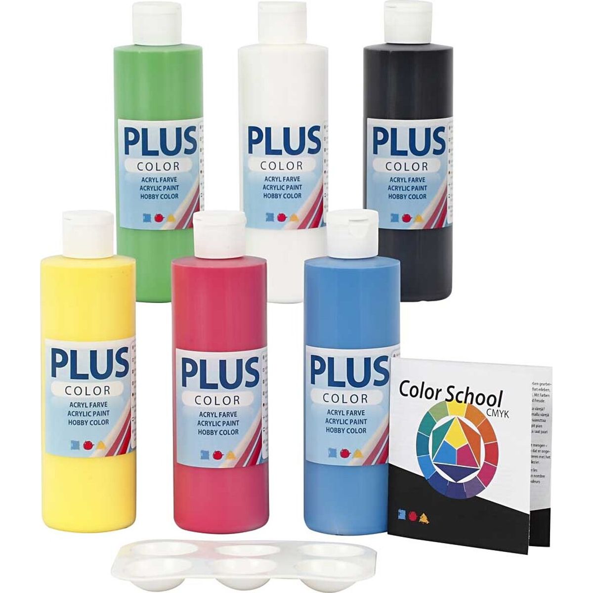 Plus Color Hobbymaling - Akrylfarver - Primærfarver Sæt - 6x250 Ml