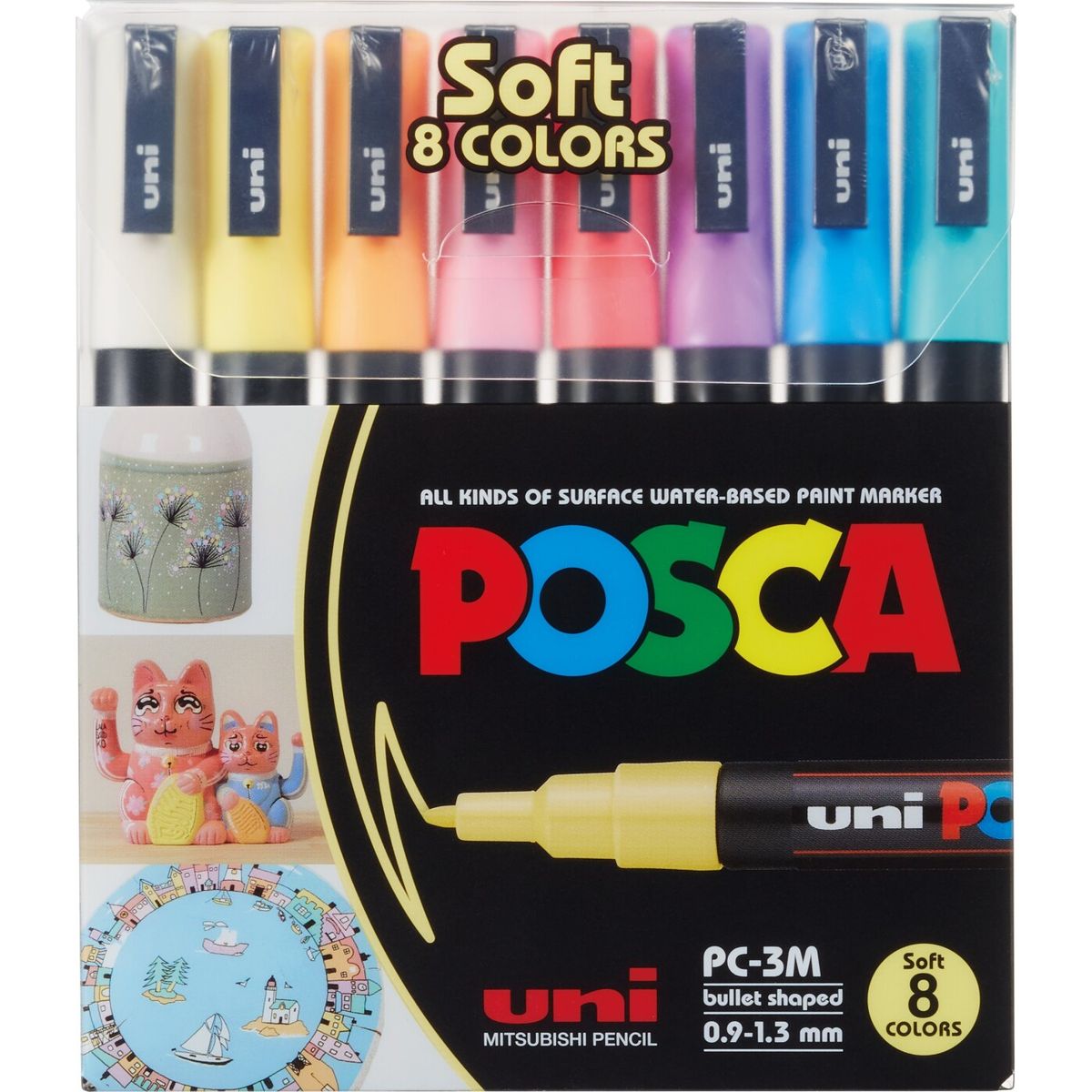 Posca Tusser Sæt - Pc3m - 0,9-1,3 Mm - Soft - 8 Stk