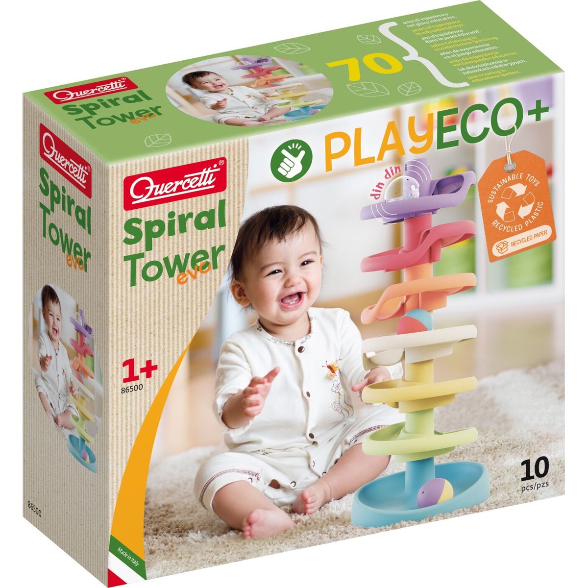 Quercetti - Kuglebane - Spiraltårn Med Bolde Play Eco+ - Bioplast - 10 Dele