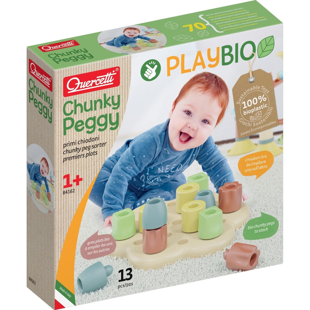 Quercetti - Playbio Stiftmosaik Af Bioplast: Chunky Peggy (13 Dele) - (qu-84162)