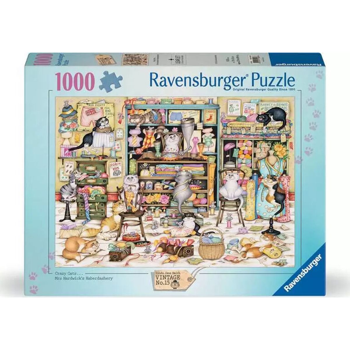 Ravensburger Puslespil - Crazy Cats - Haberdashery - 1000 Brikker