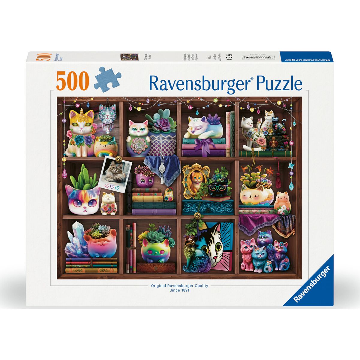 Ravensburger Puslespil - 500 Brikker - Katte Og Sukkulenter