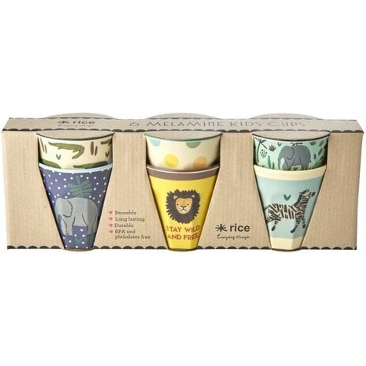 Rice - 6 Pcs Small Melamine Kids Cups -jungle Print Blue