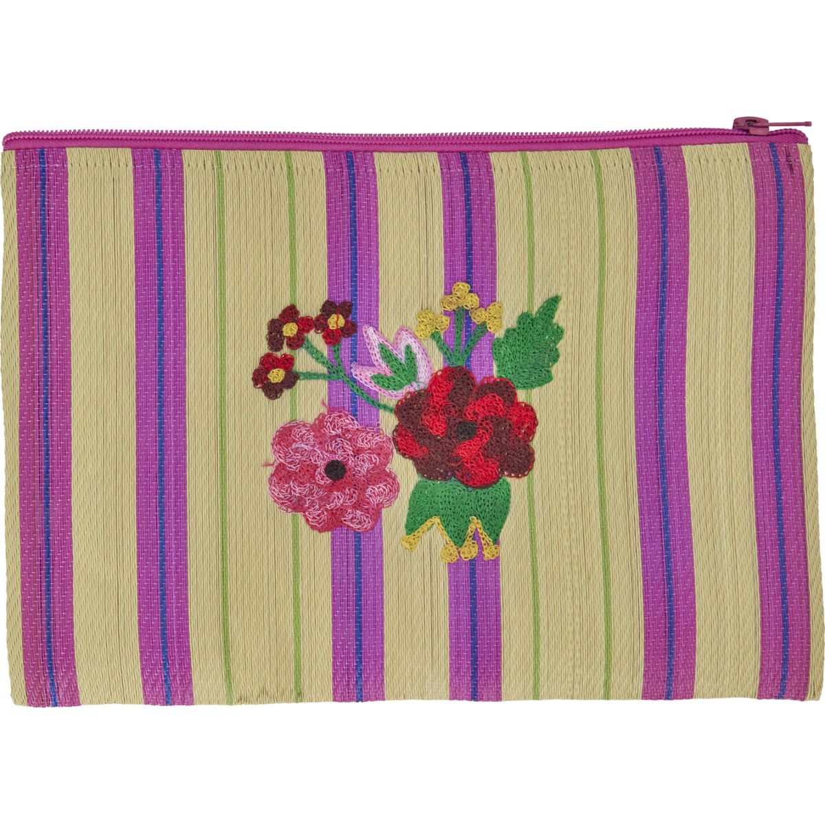 Rice - Genbrugs Plastik Pouch Taske Sand Striber Og Blomsterprint