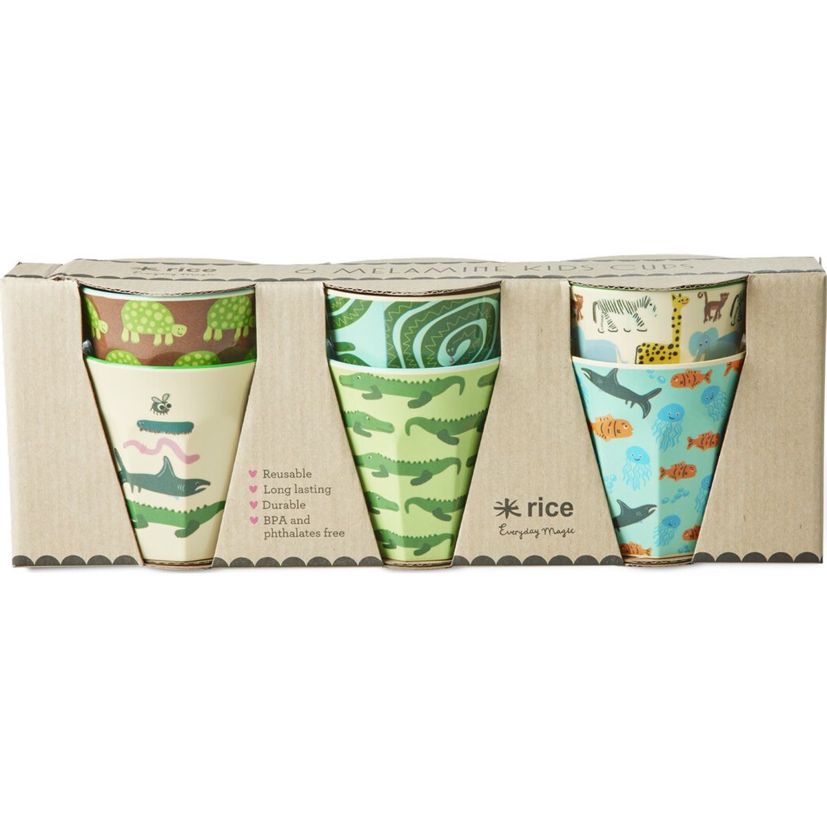 Rice - Melamine Cups With Wildlife Print - Mint - Small