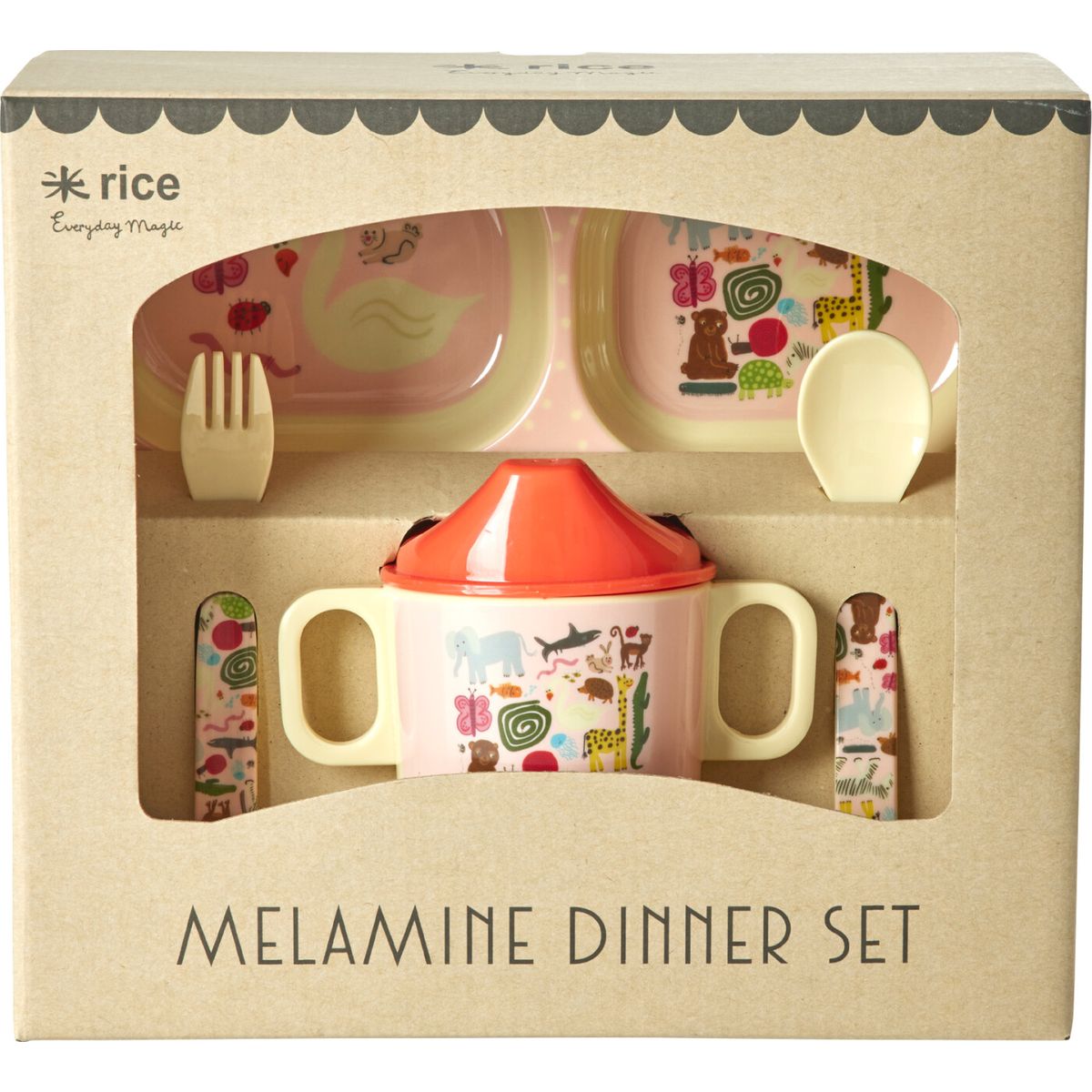 Rice - Melamine Baby Dinner Set - Wildlife Print - Pink