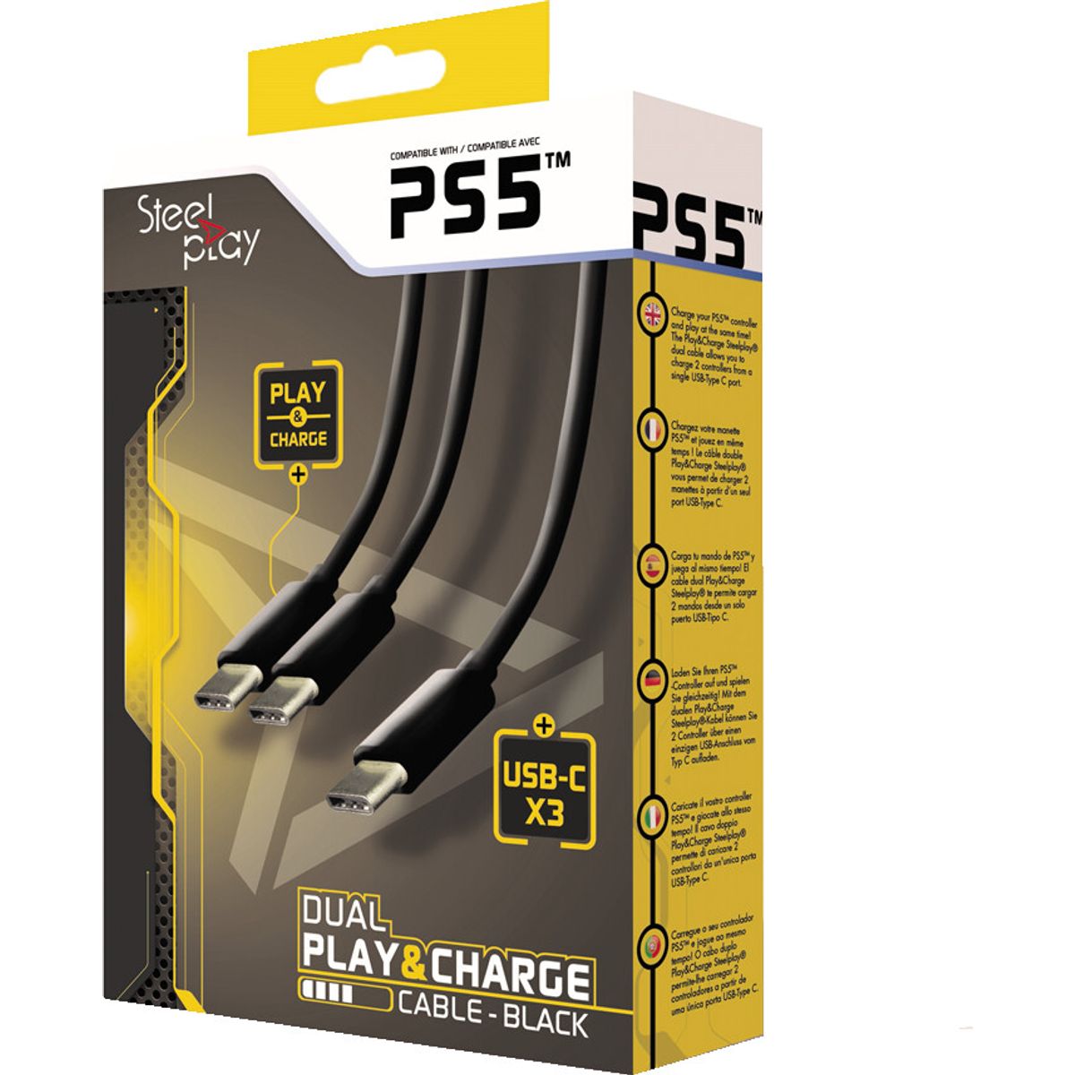 Steelplay - Ps5 Usb-c Kabel - Dual Play & Charge Cable - Sort