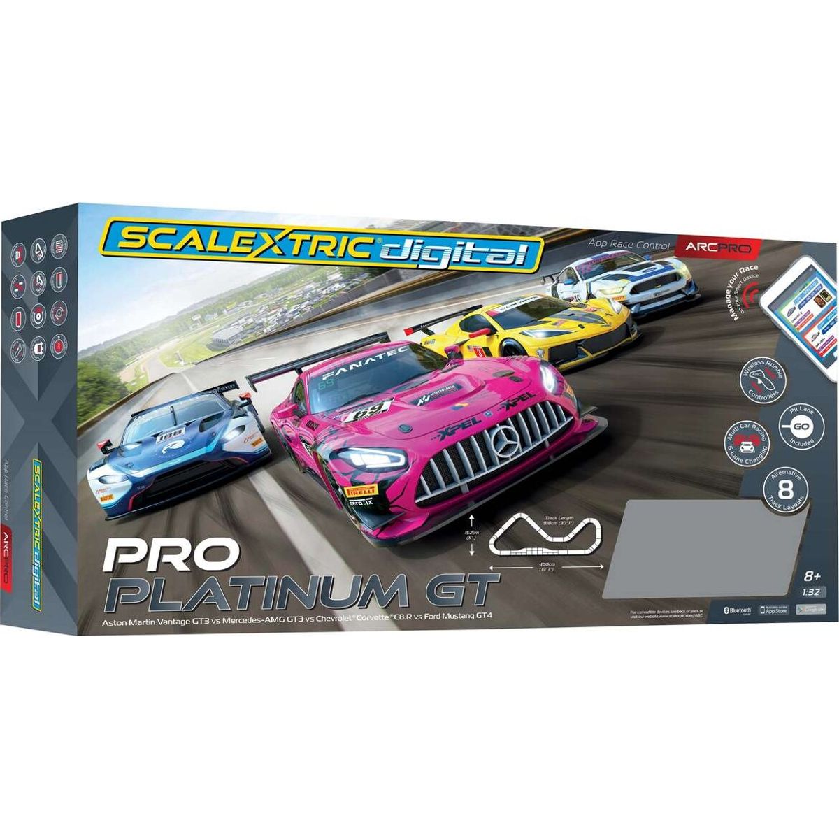 Scalextric Racerbane Digital - Arc Pro - Pro Platinum Gt - Inkl. 4 Biler - C1436p