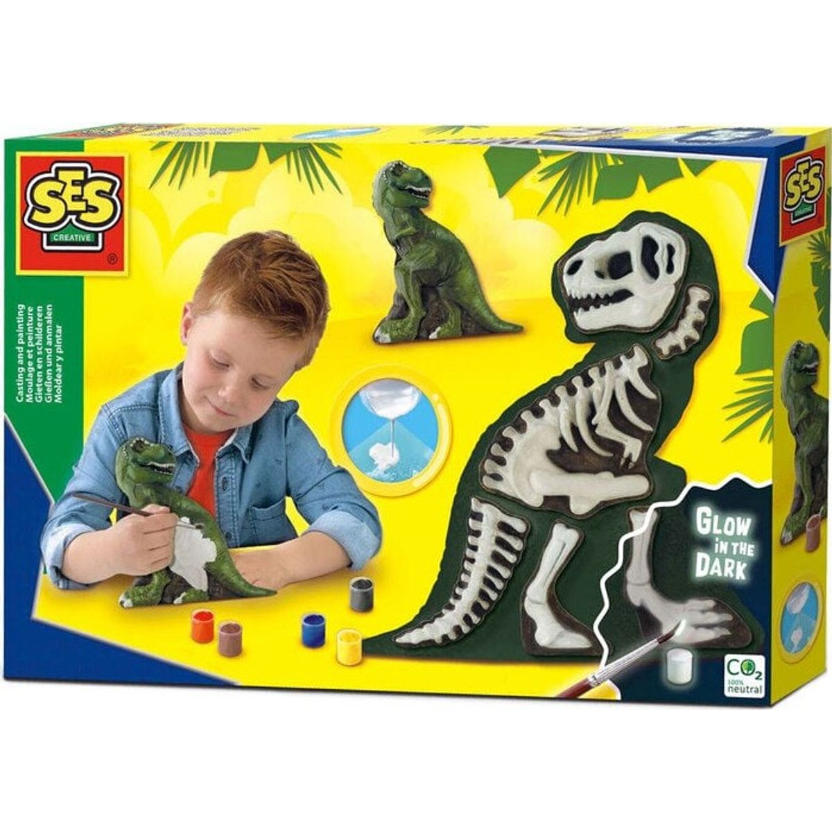 Ses Creative - Støb Og Mal Sæt Til Børn - T-rex Og Skelet