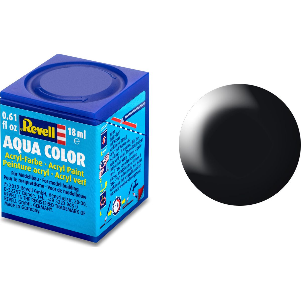 Revell - Maling - Aqua Color Silk Black Acrylic - Ral 9005 - 18 Ml - 36302