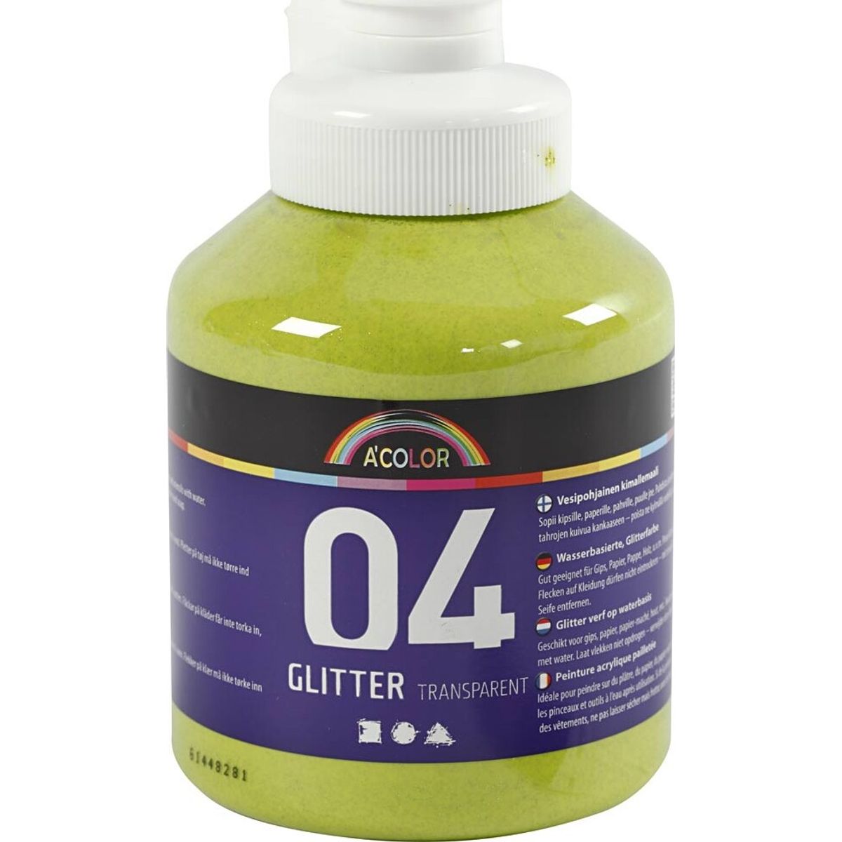 A-color - Skole Akrylmaling - Glitter - Limegrøn - 500 Ml