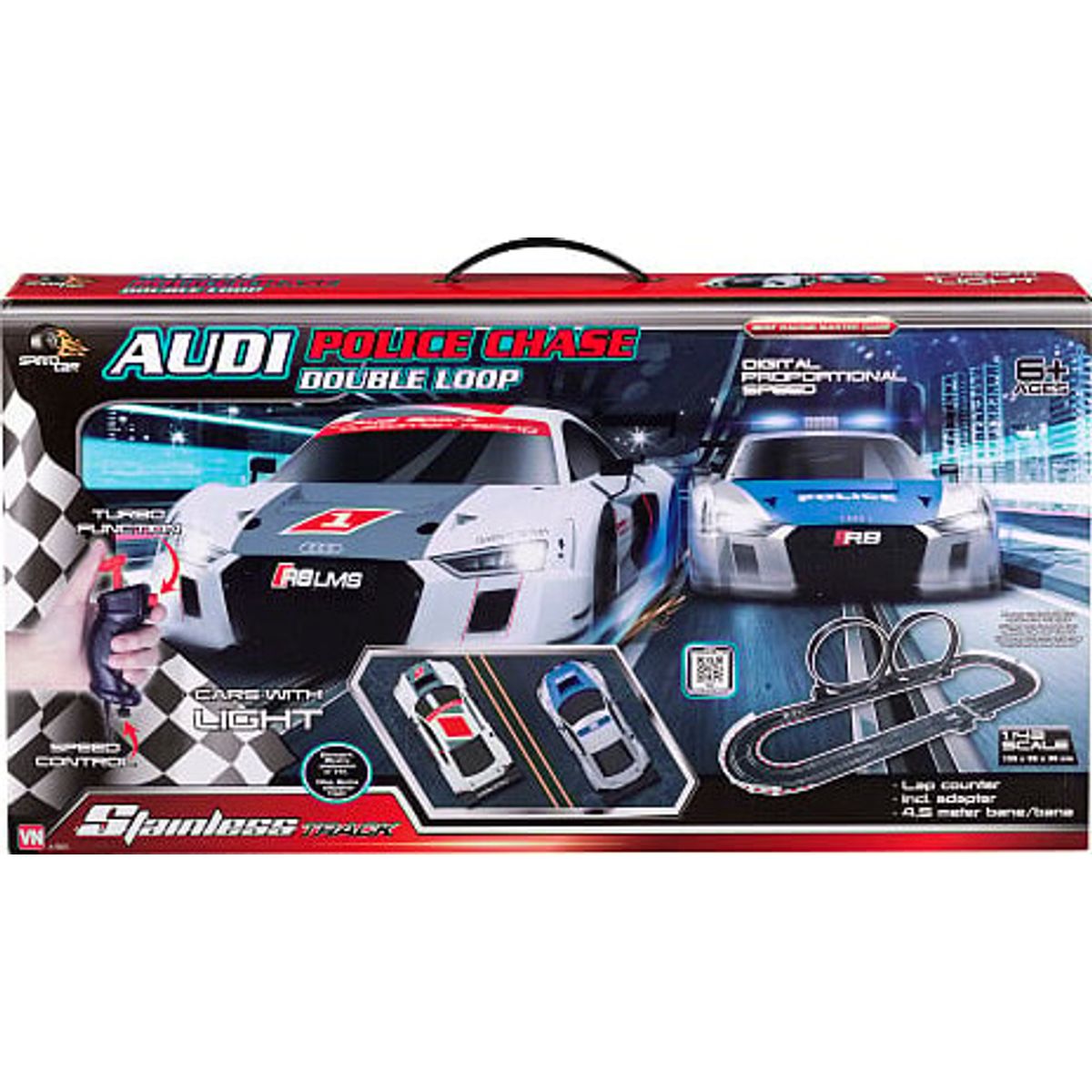 Speed Car Racerbane - Audi Police Chase Double Loop - Inkl. 2 Biler - 1:64